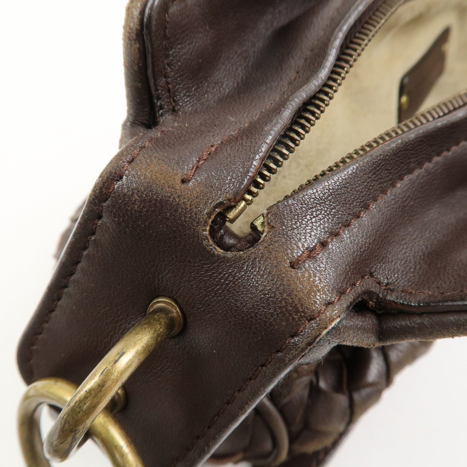 BOTTEGA VENETA Logo Intrecciato Leather Shoulder Bag Brown