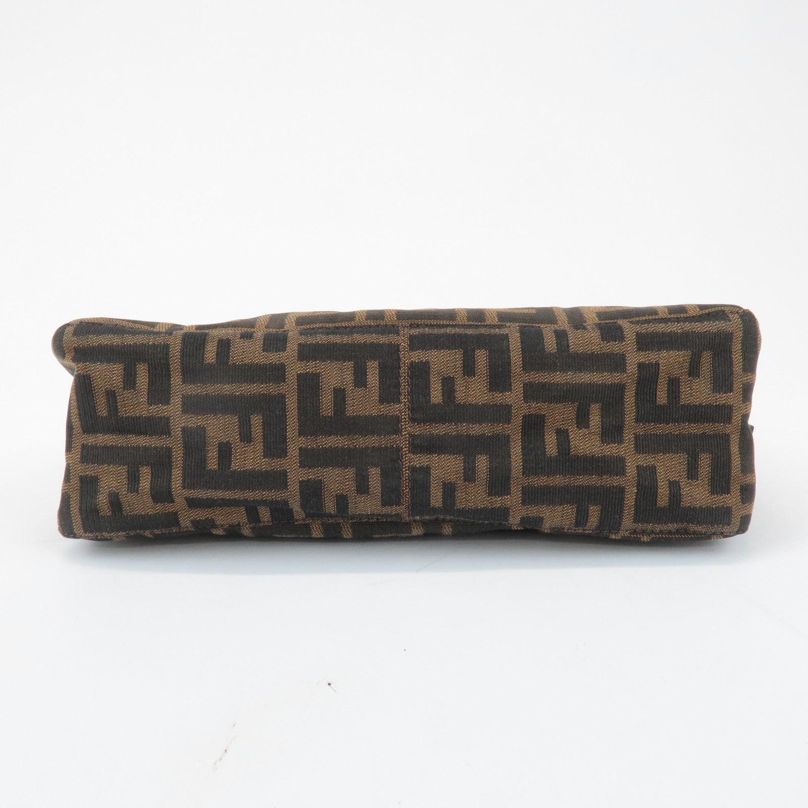 FENDI Zucca Canvas Leather Semi Shoulder Bag Black Brown 26566