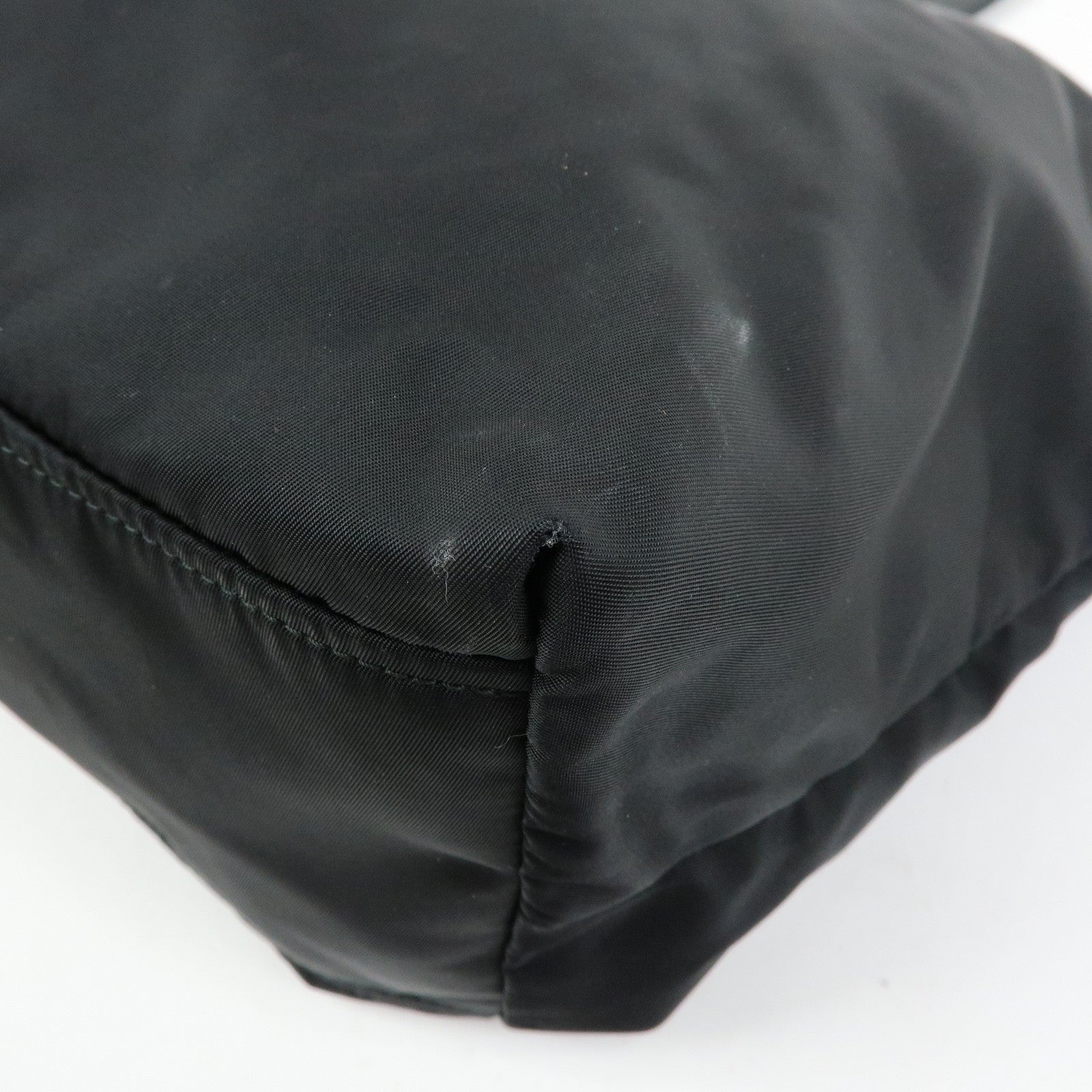 PRADA Triangle Logo Nylon Leather Tote Bag Shoulder Bag Black