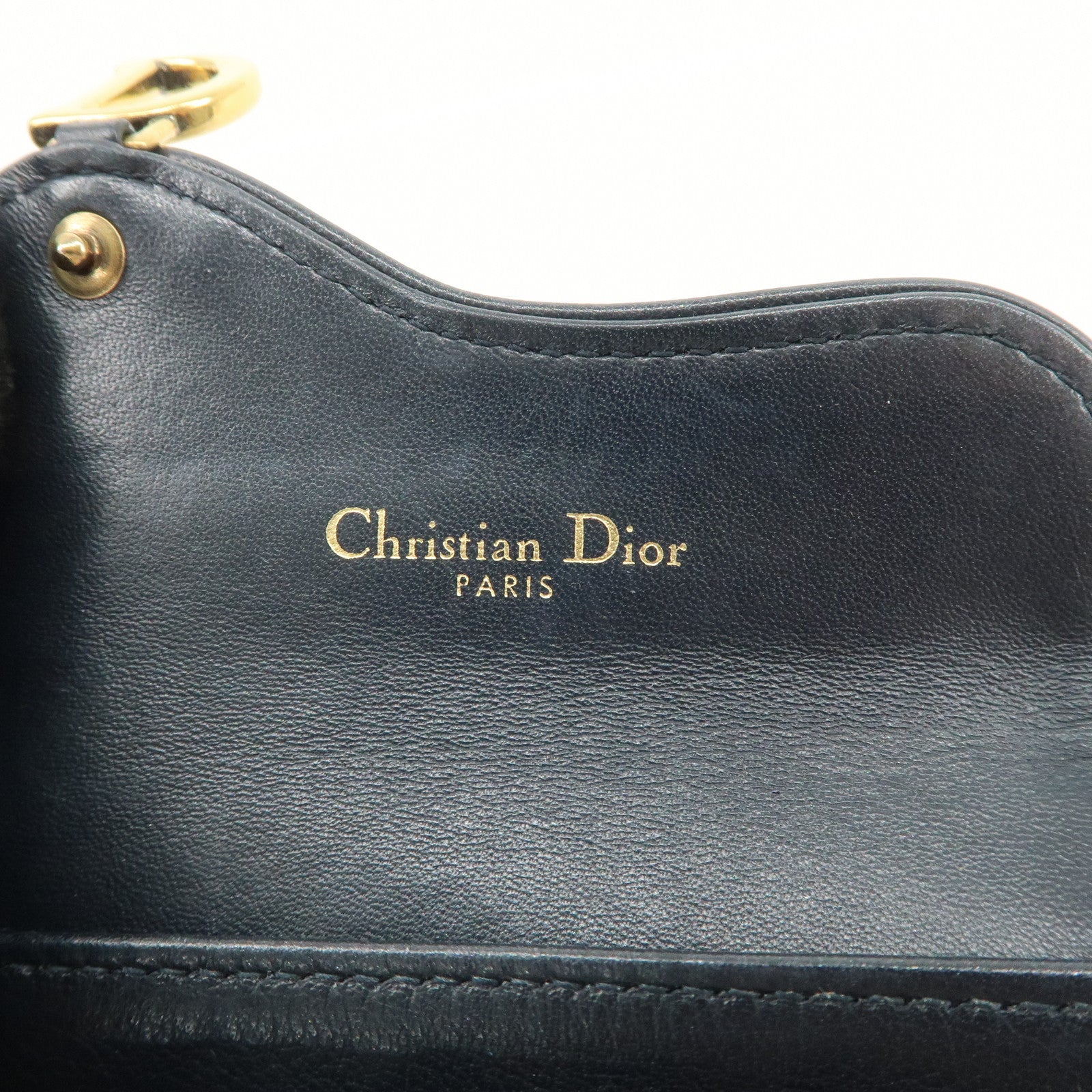 Christian Dior Oblique Canvas Leather Saddle Card Case Beige Navy Used