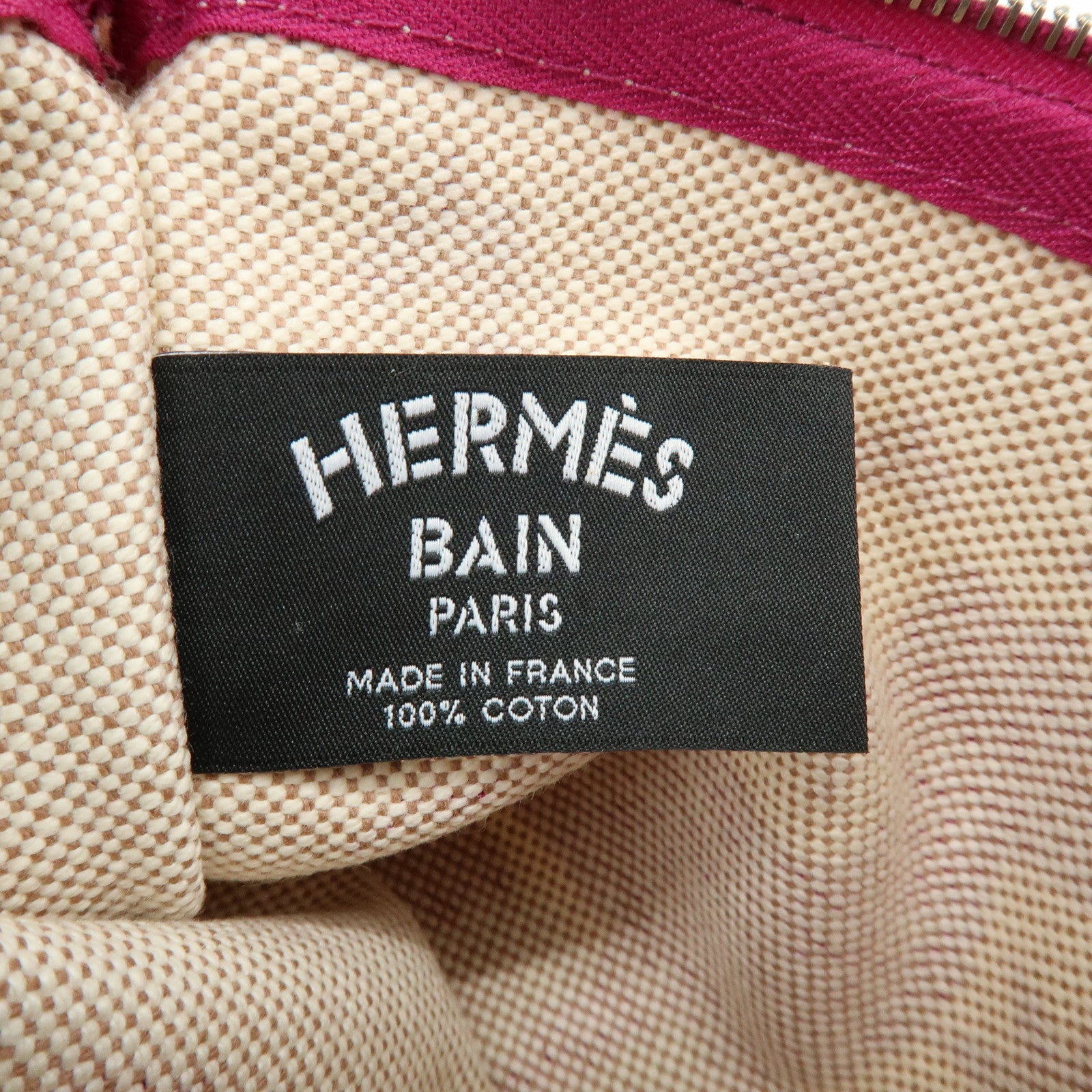 HERMES New Yachting PM Canvas Leather Flat Pouch Beige Purple