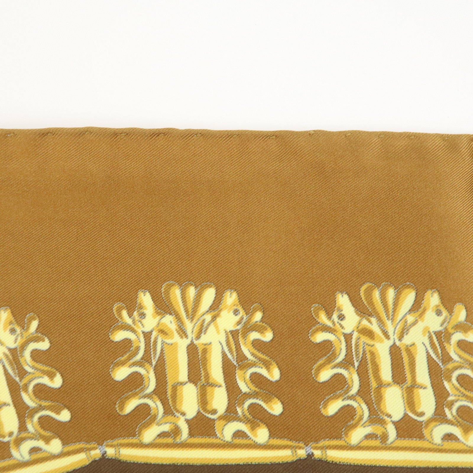 HERMES Carre 90 Silk 100% Scarf LES CAVALIERS D'OR Brown Gold