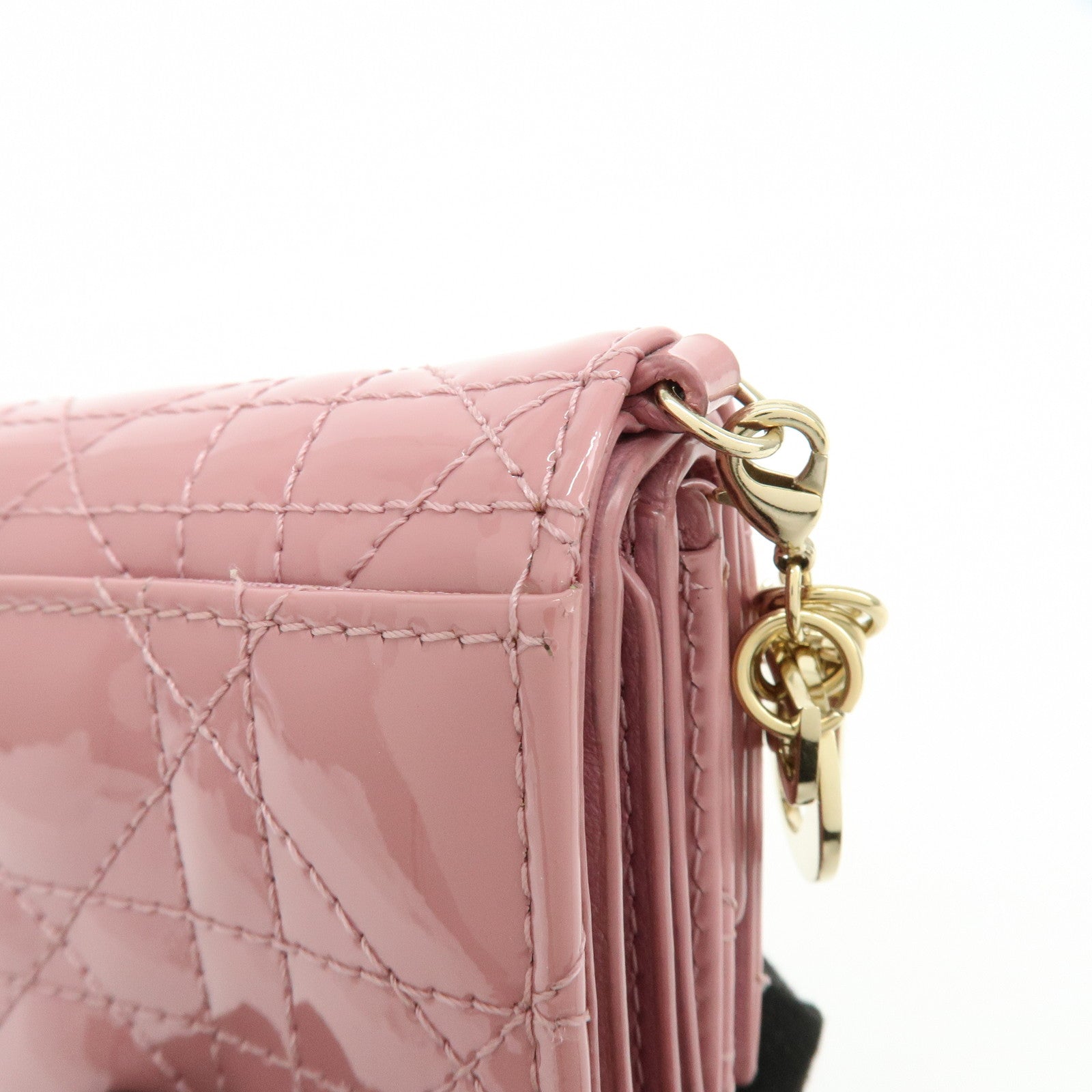 Christian Dior Cannage Patent Leather Bi-fold Compact Wallet Pink