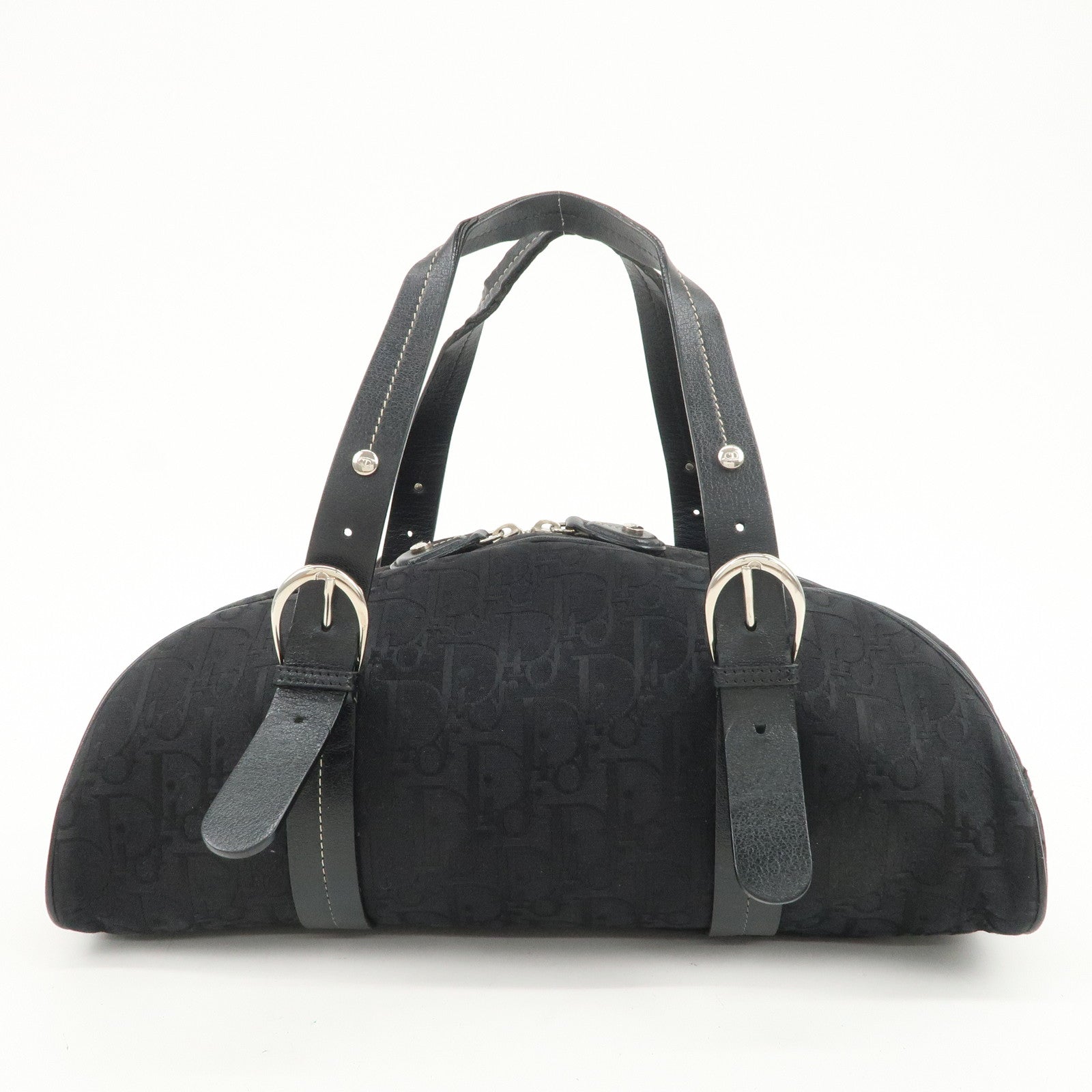 Christian Dior Trotter Canvas Leather Boston Bag Hand Bag Black
