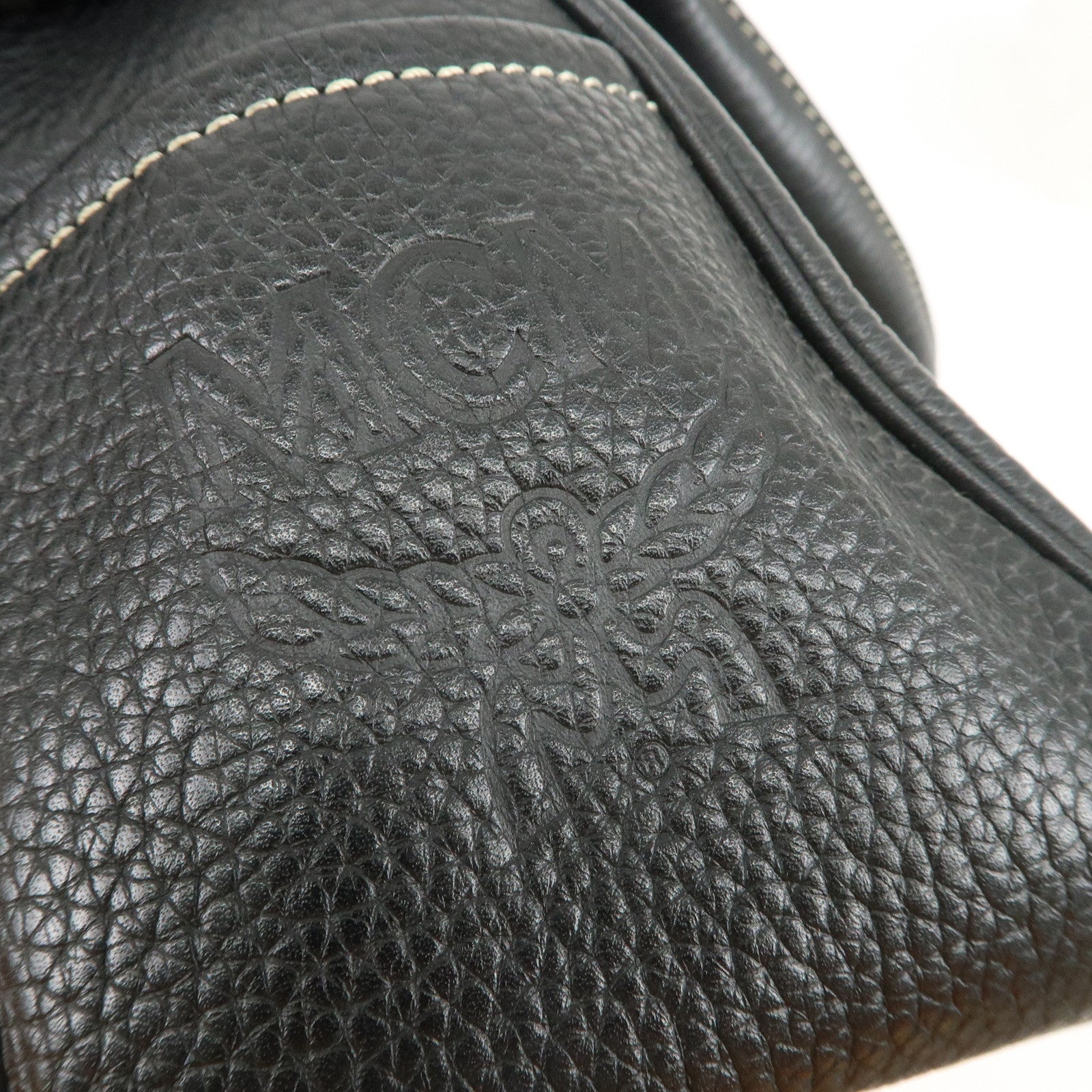 MCM Visetos Logo Leather Shoulder Bag Hand Bag Black