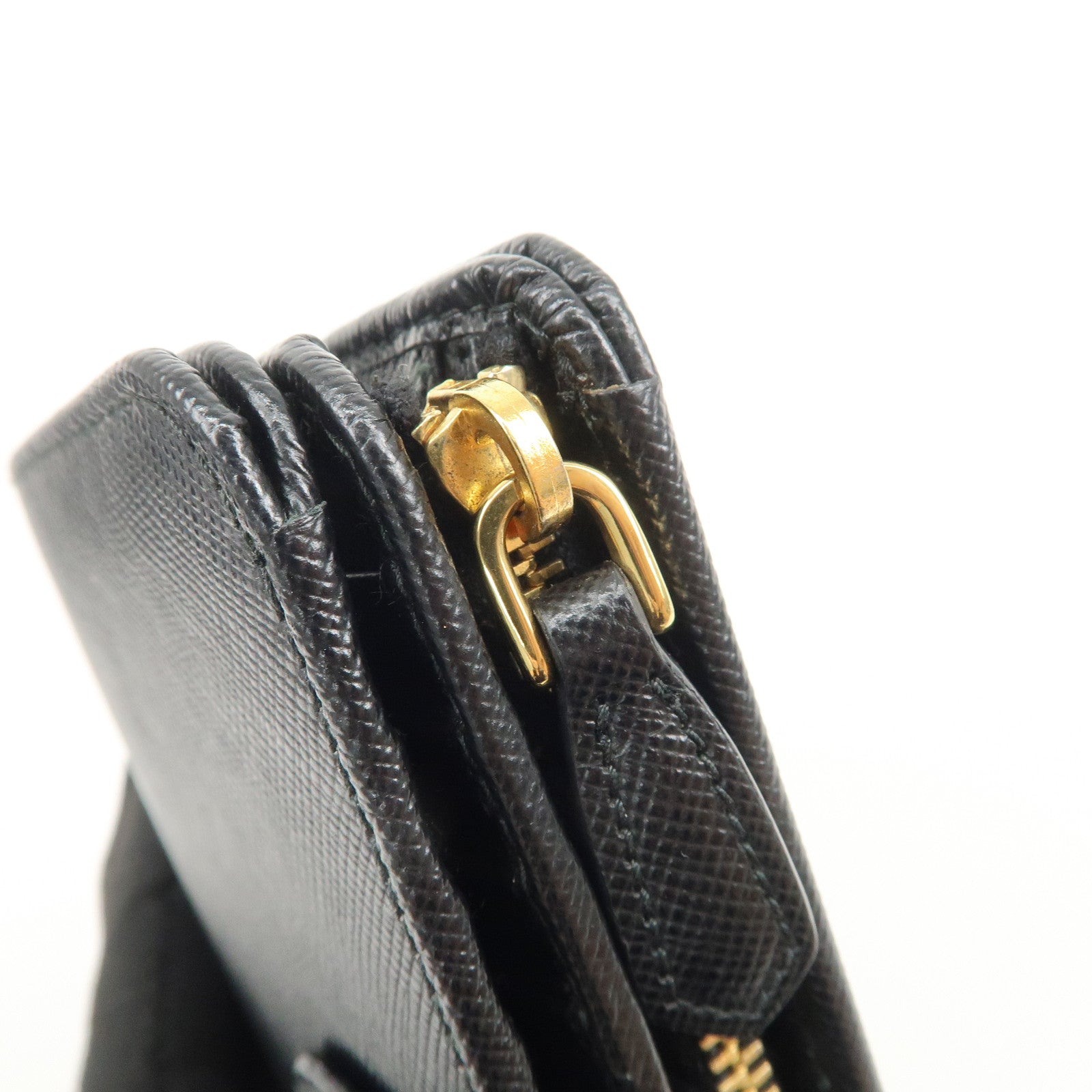 PRADA Logo Saffiano Leather Bi-fold Compact Wallet Black 1M1225
