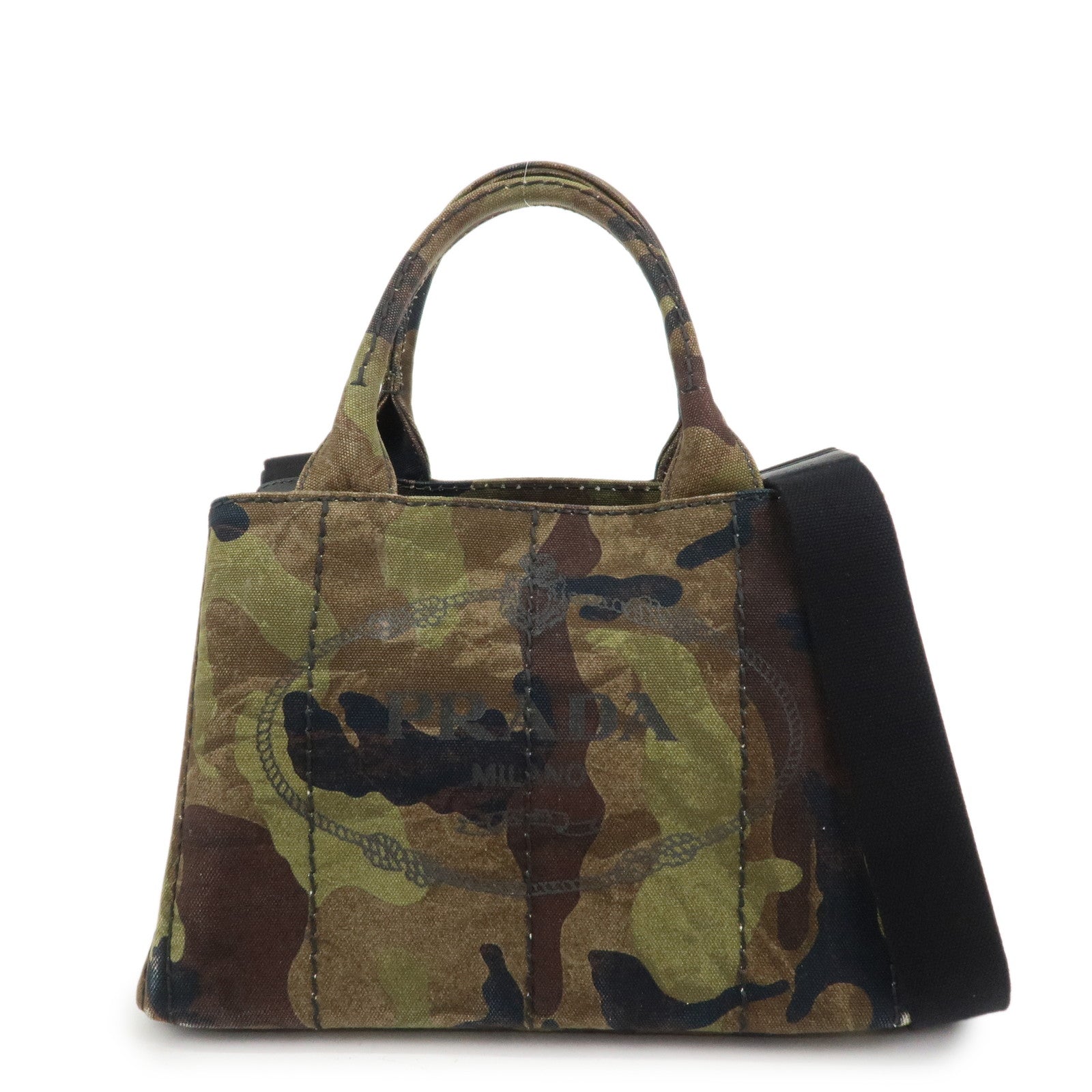 PRADA Logo Canapa Mini Canvas 2Way Bag Hand Bag Brown Green 1BG439