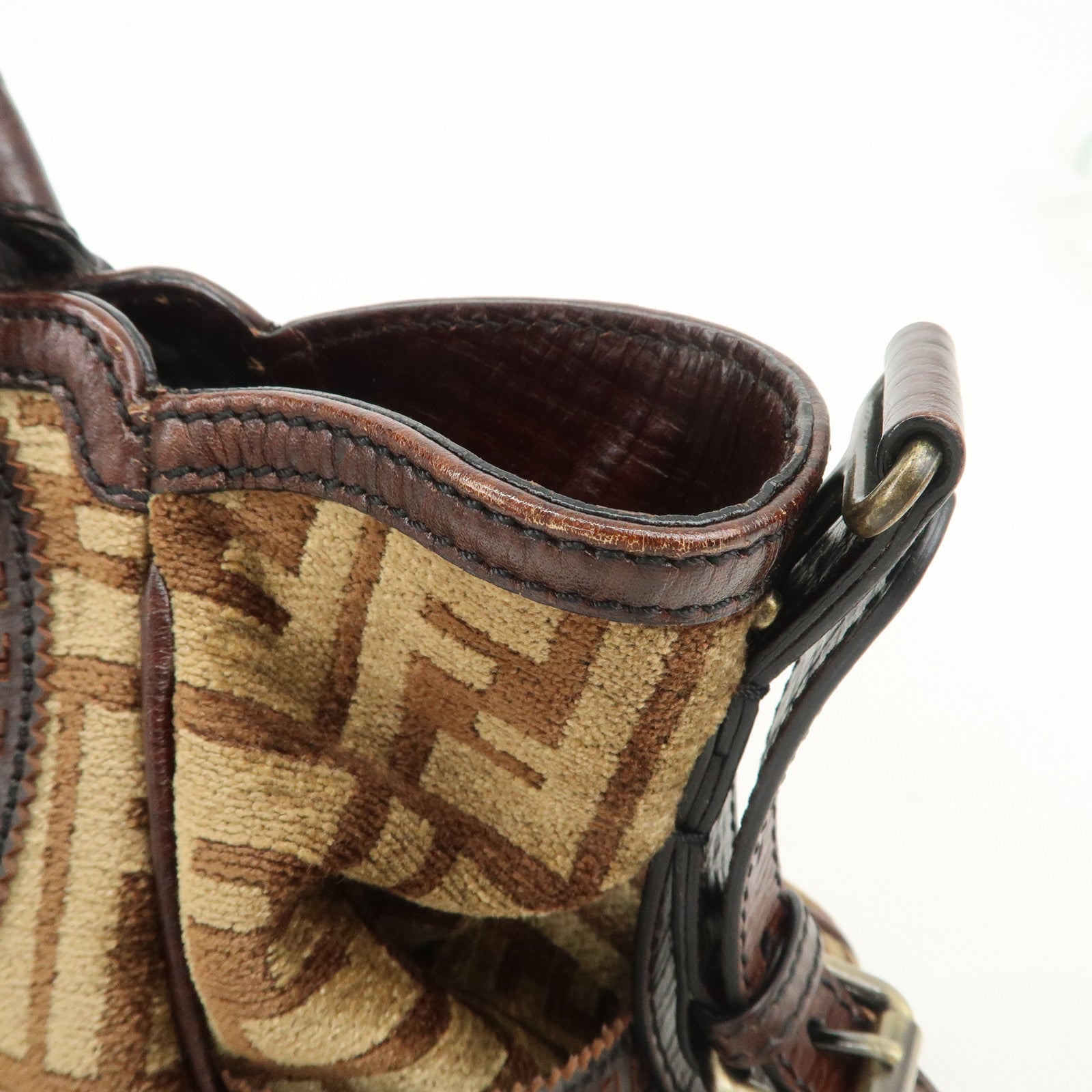 FENDI Suede Leather Ethnico Tote Bag Shoulder Bag Brown 8BN157