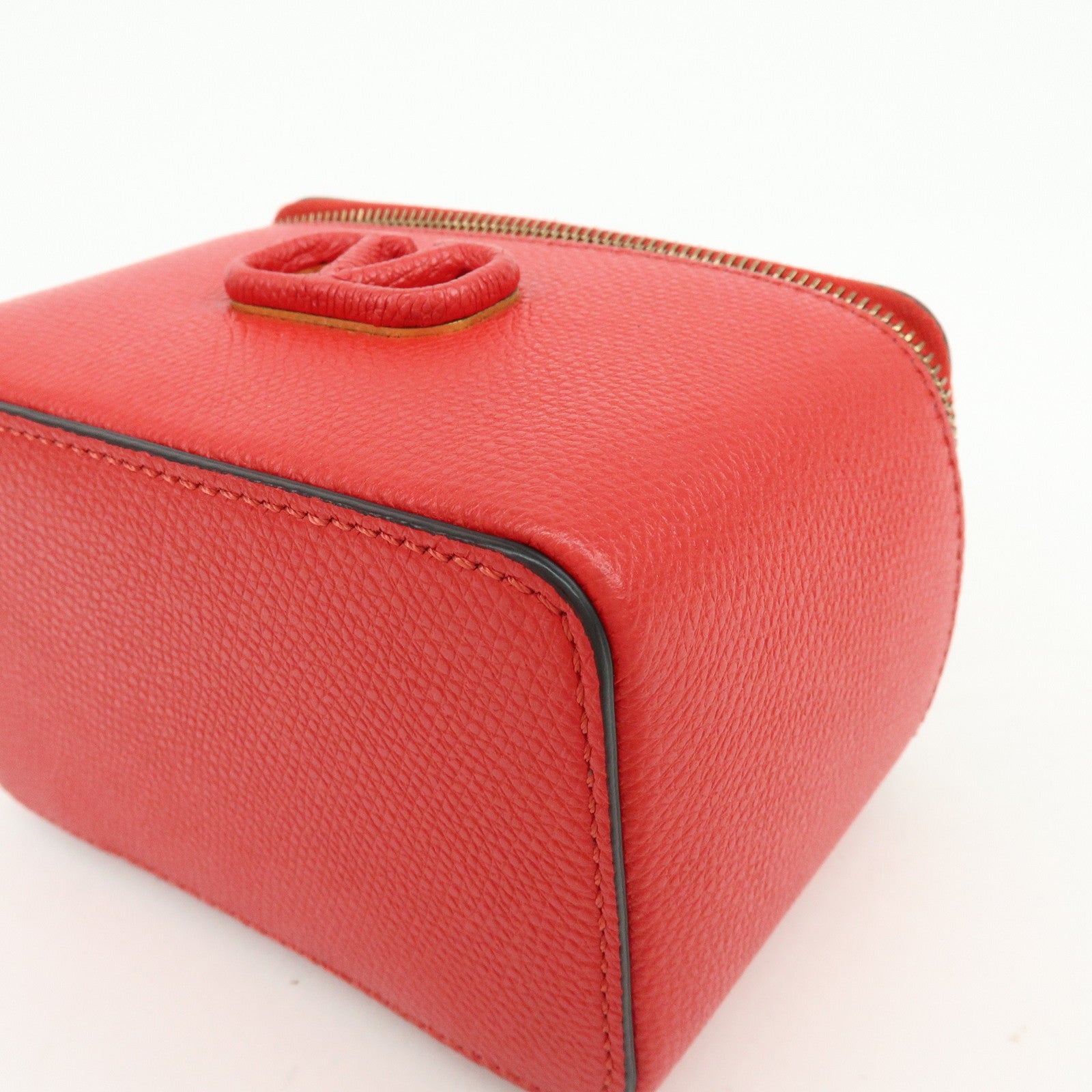 VALENTINO V Logo Leather 2Way Mini Hand Bag Chain Vanity Bag Red