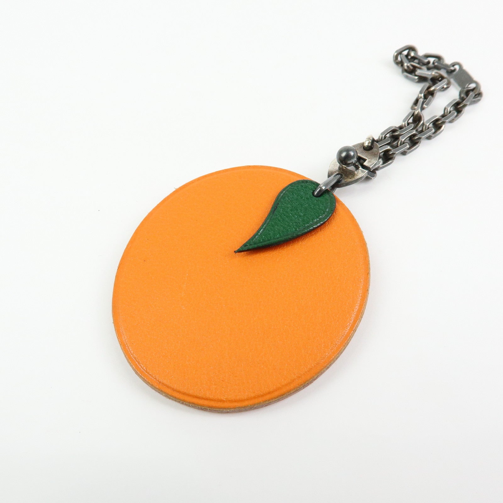 HERMES Leather Bag Charm Key Charm Key Holder Orange Green
