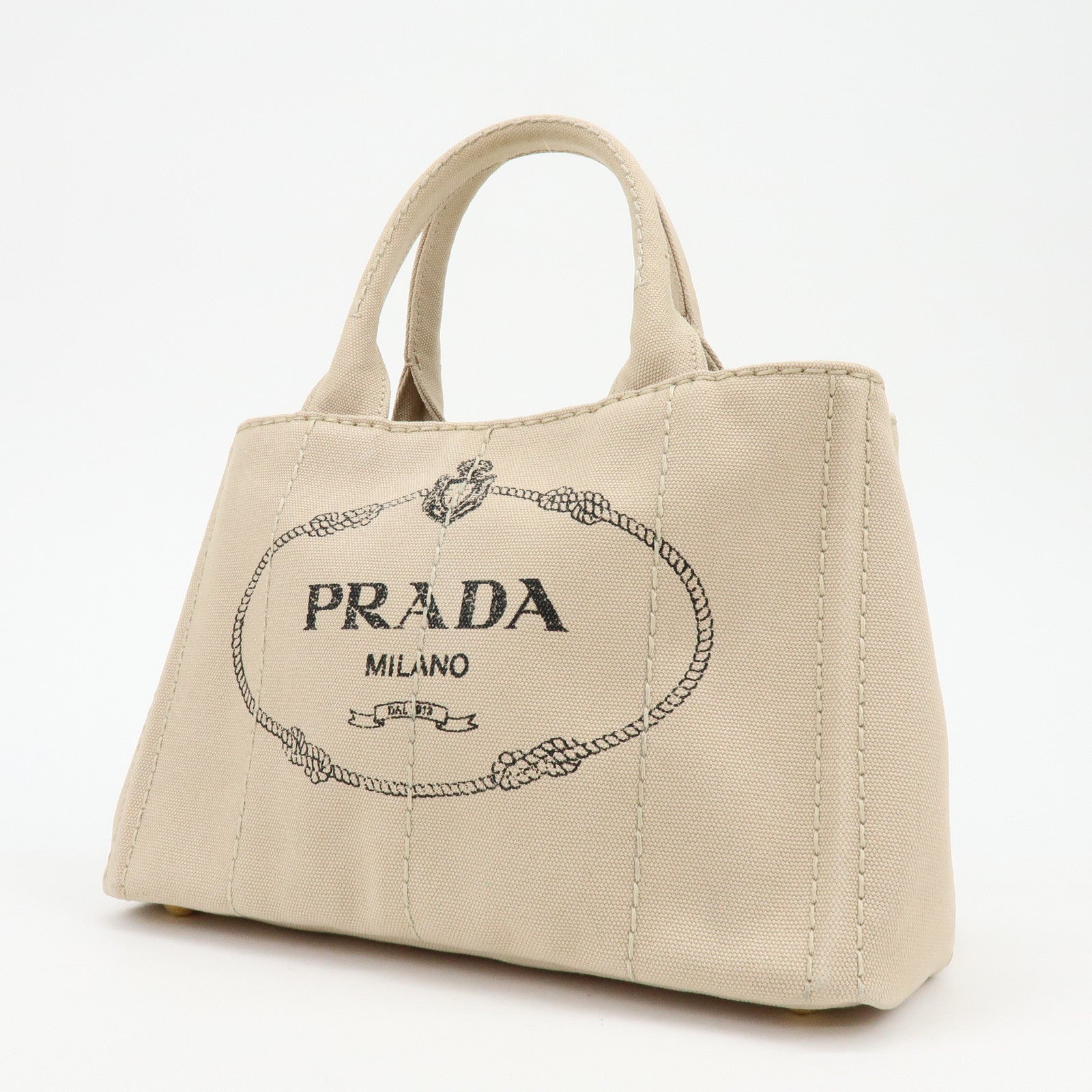 PRADA Logo Canapa Mini Canvas 2Way Bag Hand Bag Beige 1BG439