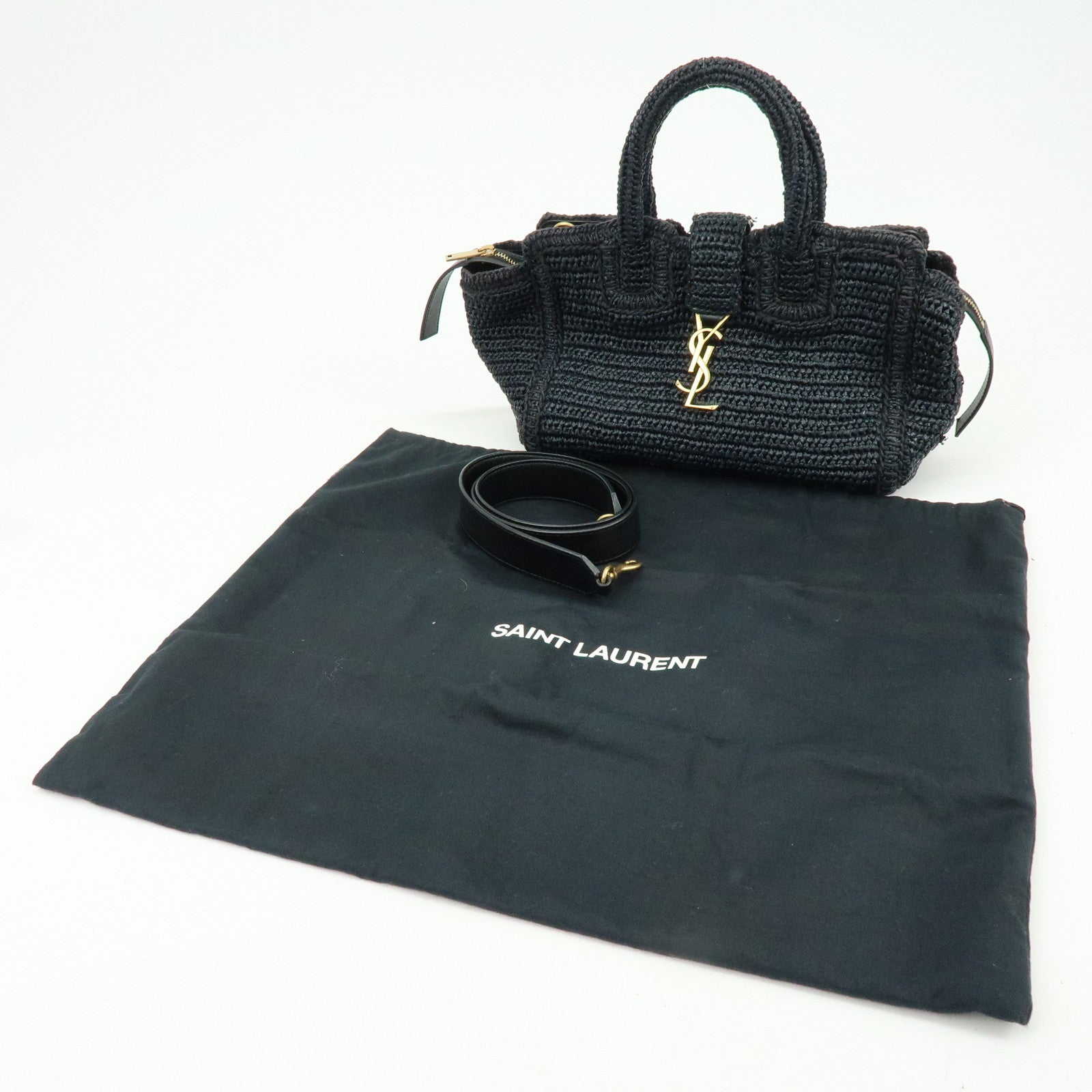 SAINT LAURENT PARIS Baby Downtown Cabas Raffia 2Way Hand Bag 436834