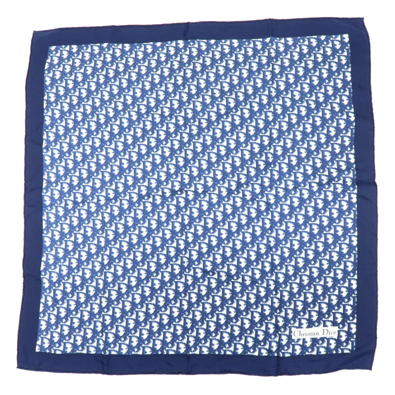 Christian Dior Logo Silk 100% Scarf Navy White