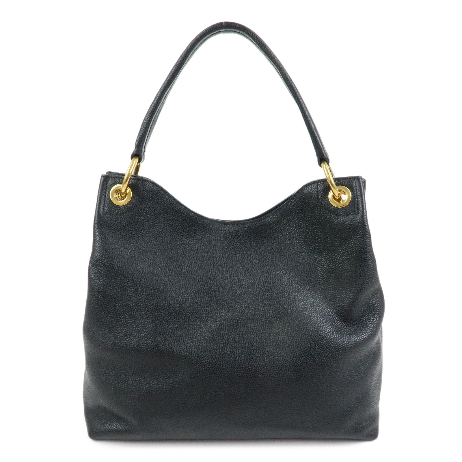 PRADA Logo Leather Shoulder Bag Hand Bag Black 1BC051