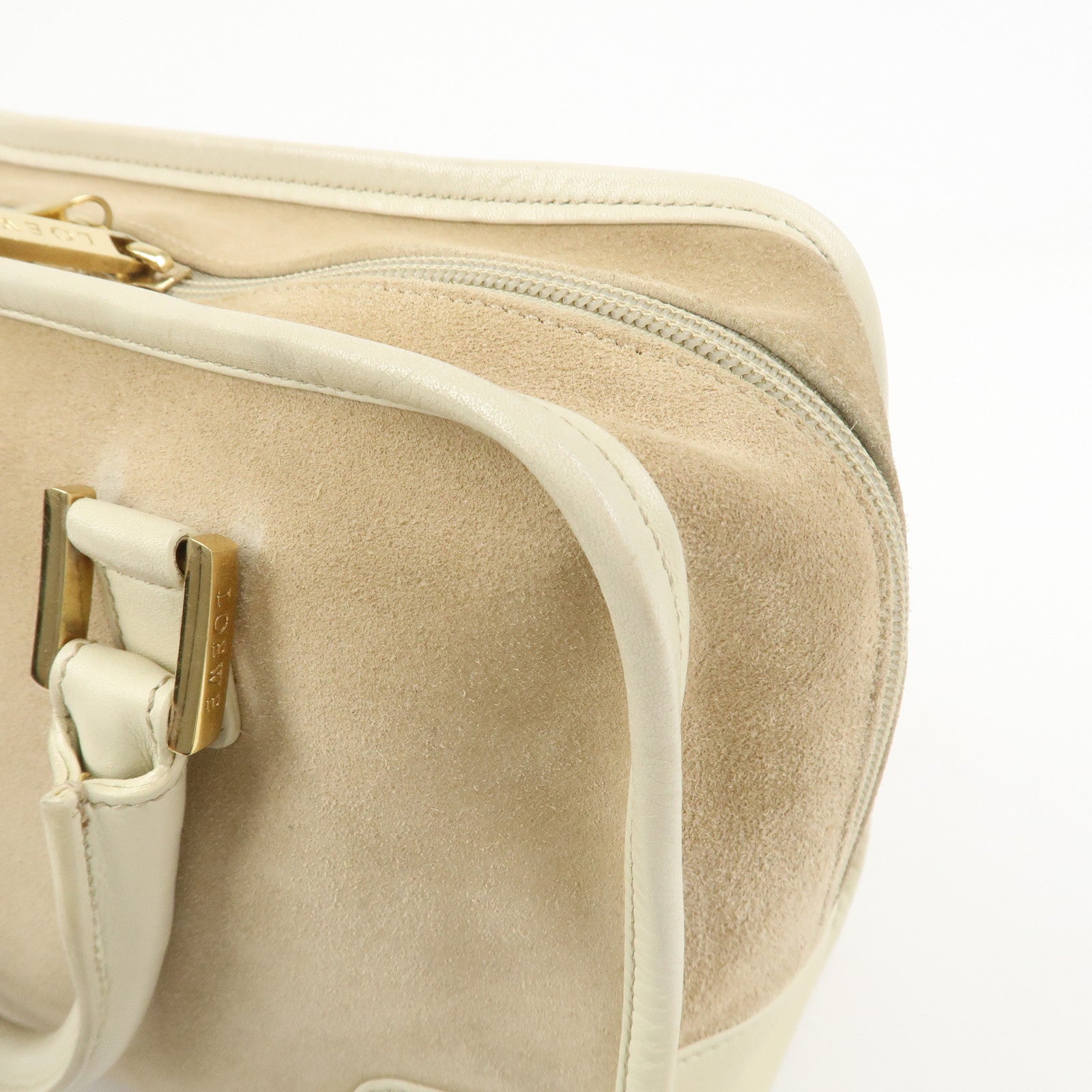 LOEWE Anagram Amazona 28 Suede Leather Hand Bag Beige Ivory