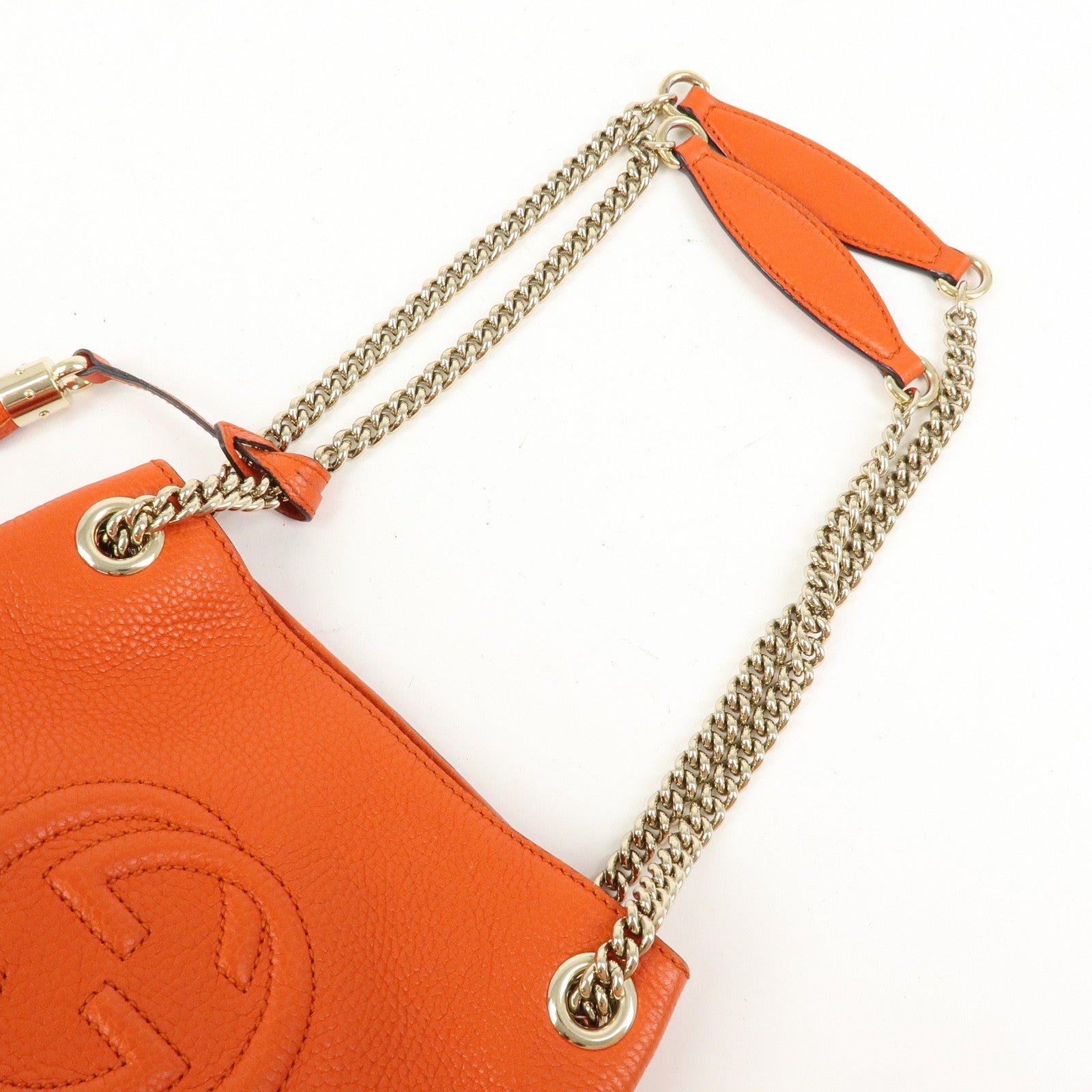 GUCCI SOHO Leather Tassel Chain Shoulder Bag Orange 387043