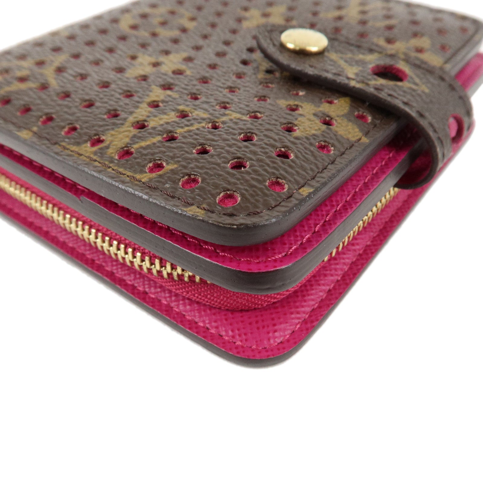 Louis Vuitton Monogram Perfor Compact Zip Bi-fold Wallet Fuchsia M95188 Used