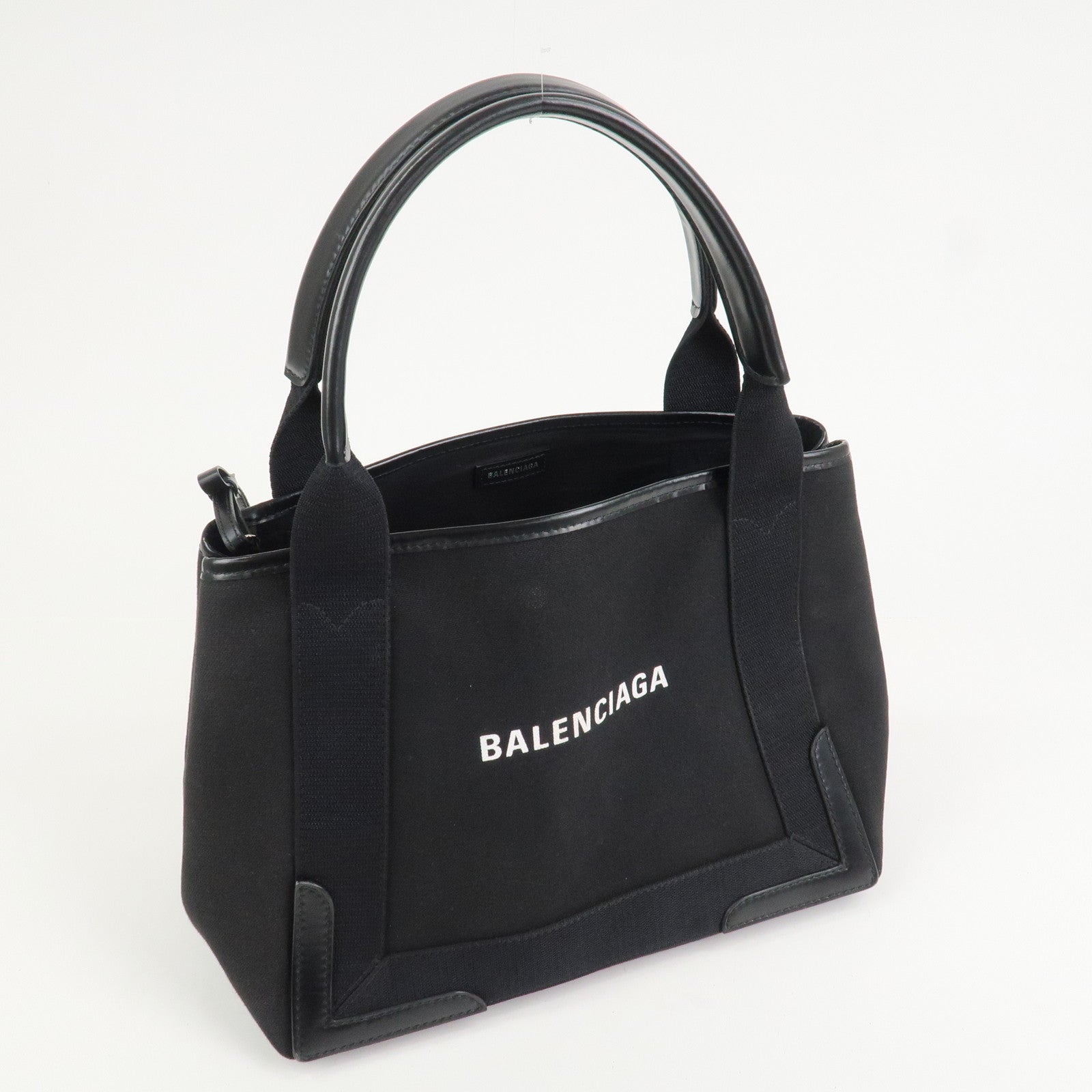 BALENCIAGA Navy Cabas Canvas Leather Small Tote Bag Hand Bag 339933