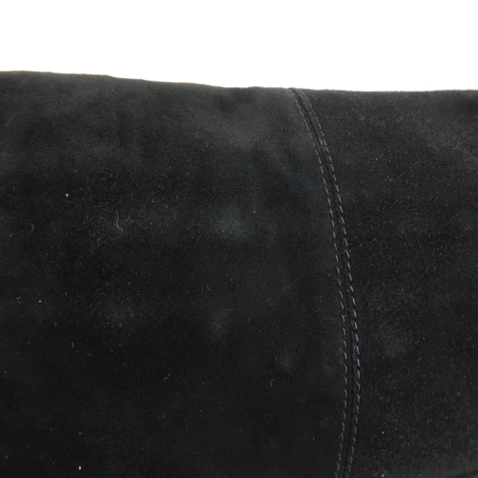 FENDI Mamma Baguette Logo Suede Shoulder Bag Black 26424