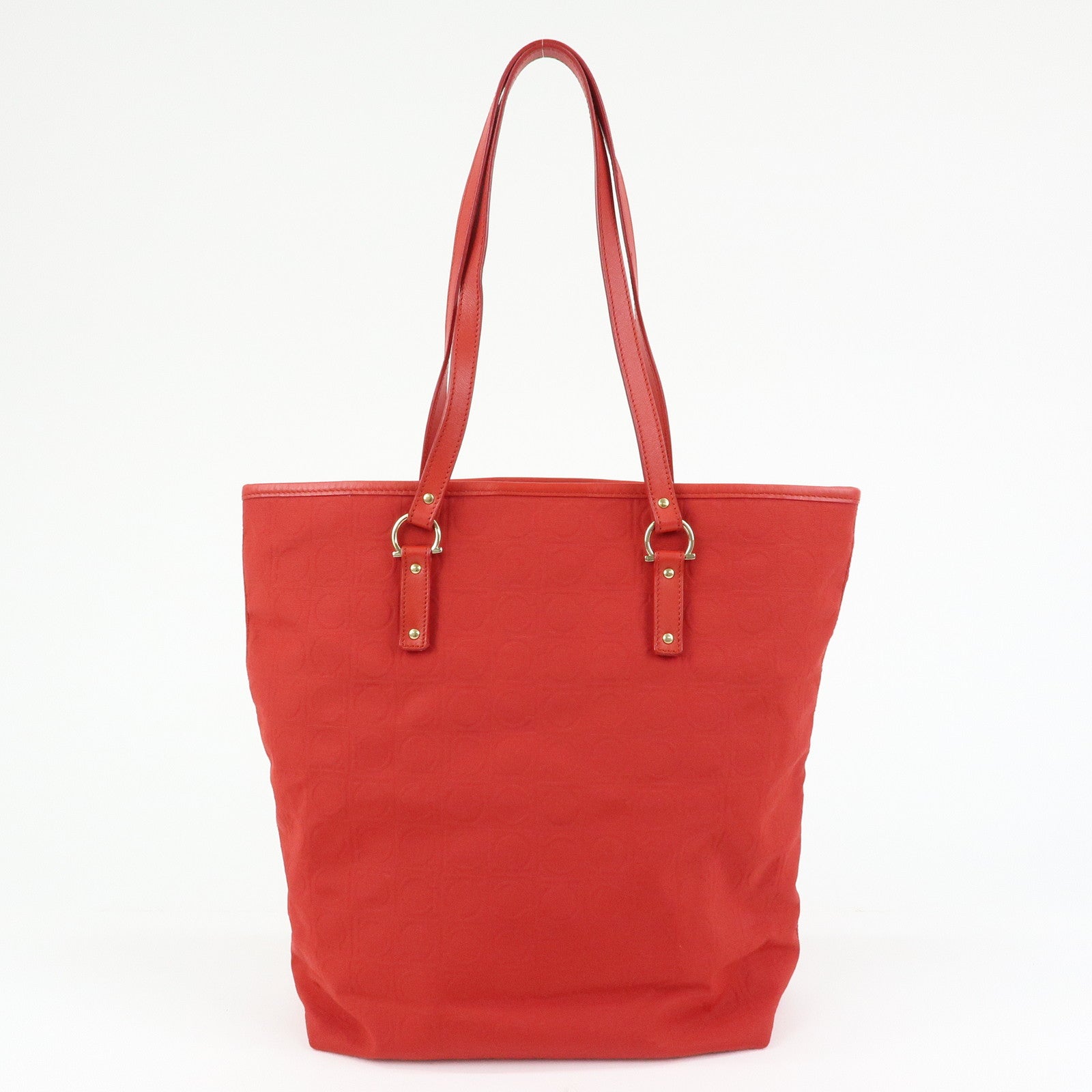 Ferragamo Gancini Canvas Leather Tote Shoulder Bag OSAKA 2004 Red