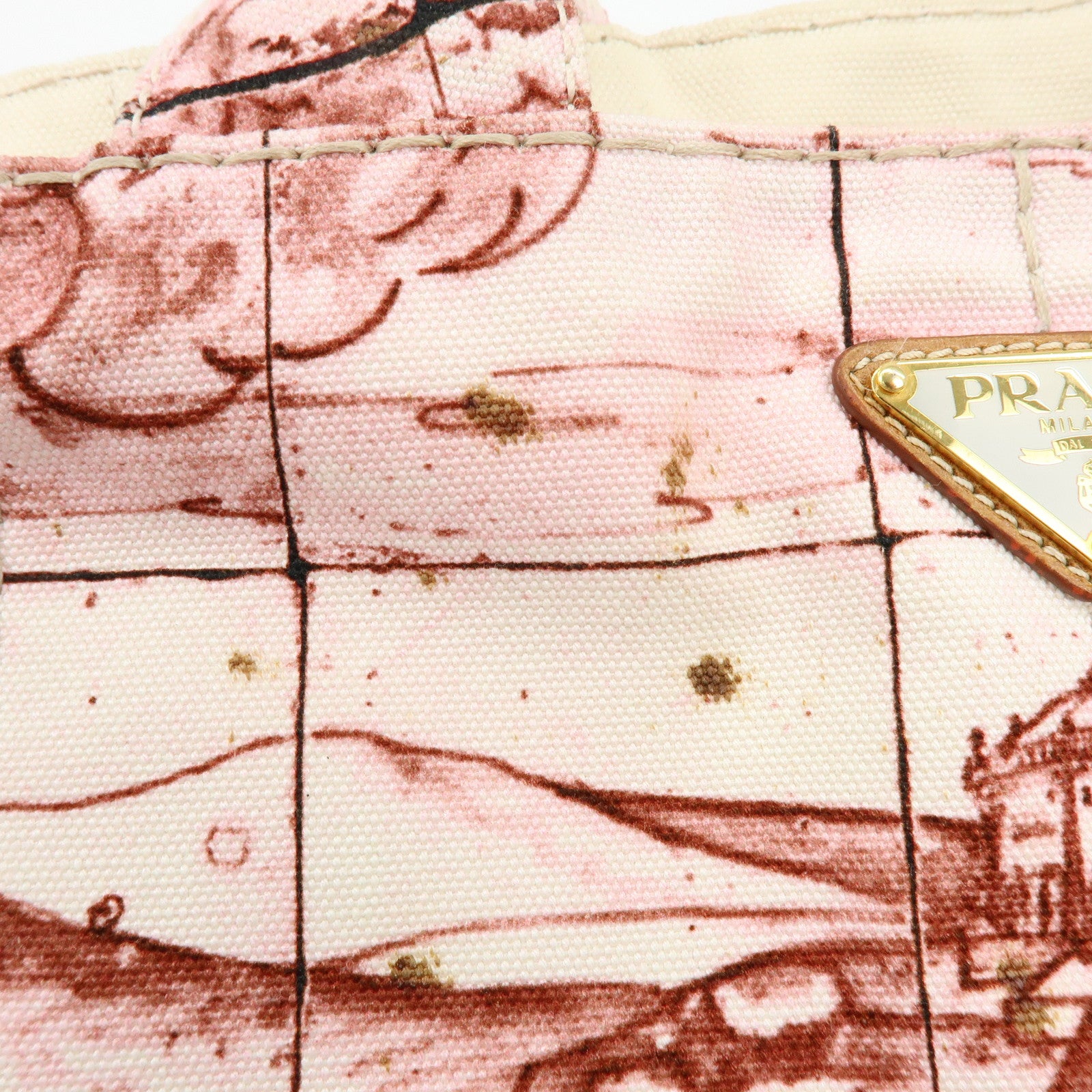 PRADA Canapa Large Triangle Logo Canvas Tote Bag Bordeaux B1872B