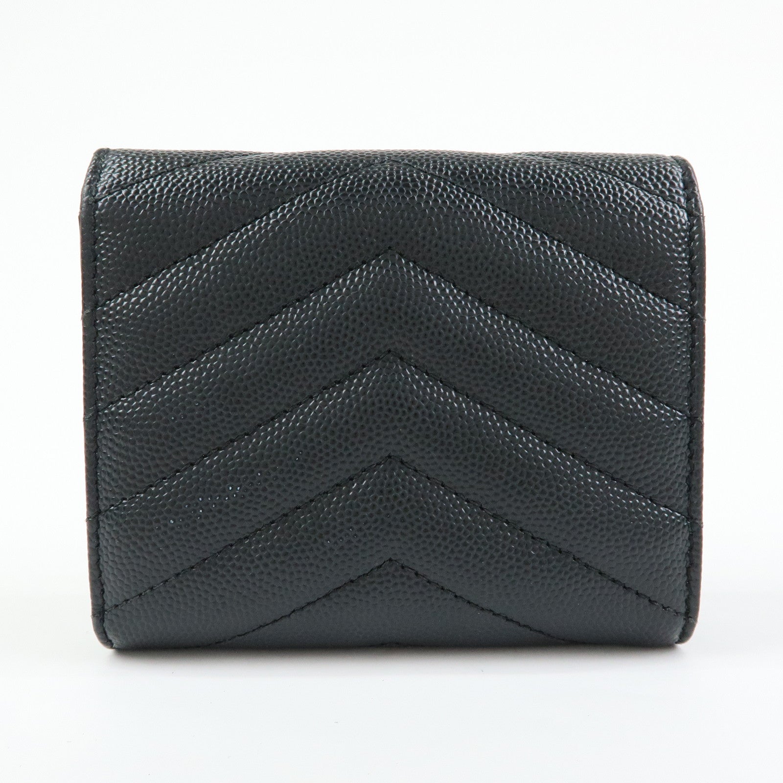 SAINT LAURENT PARIS Cassandra Leather Compact Wallet Black 692061