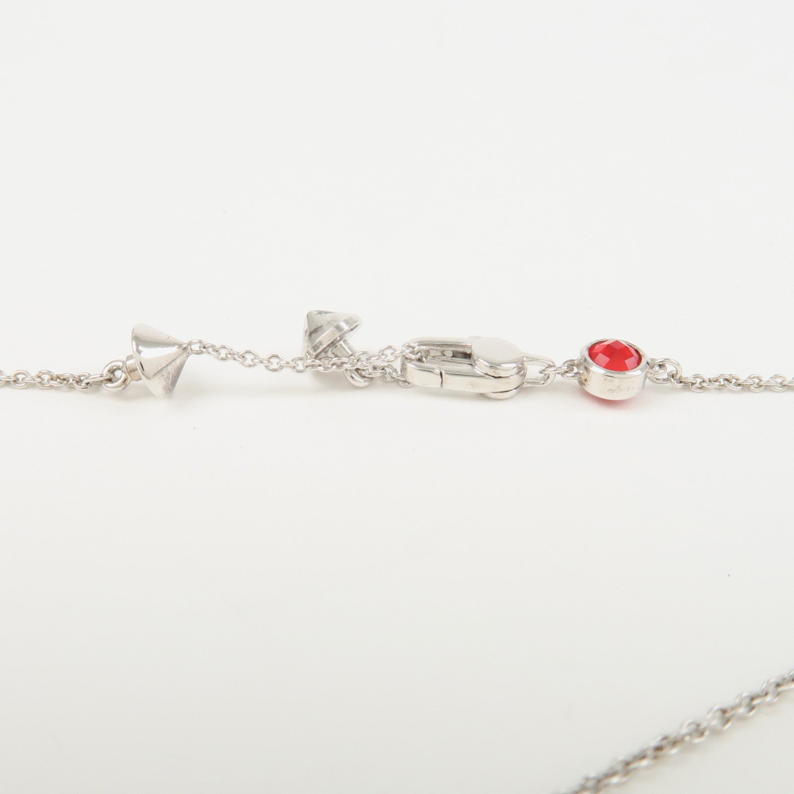 GUCCI SV925 Rhinestone Necklace Heart Silver Red 325871