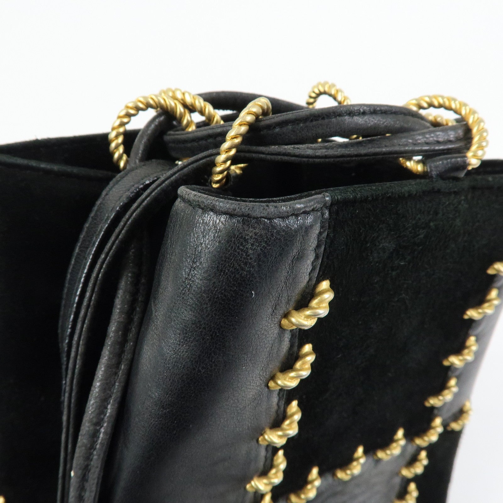 Ferragamo Leather Suede Shoulder Bag Crossbody Bag Black