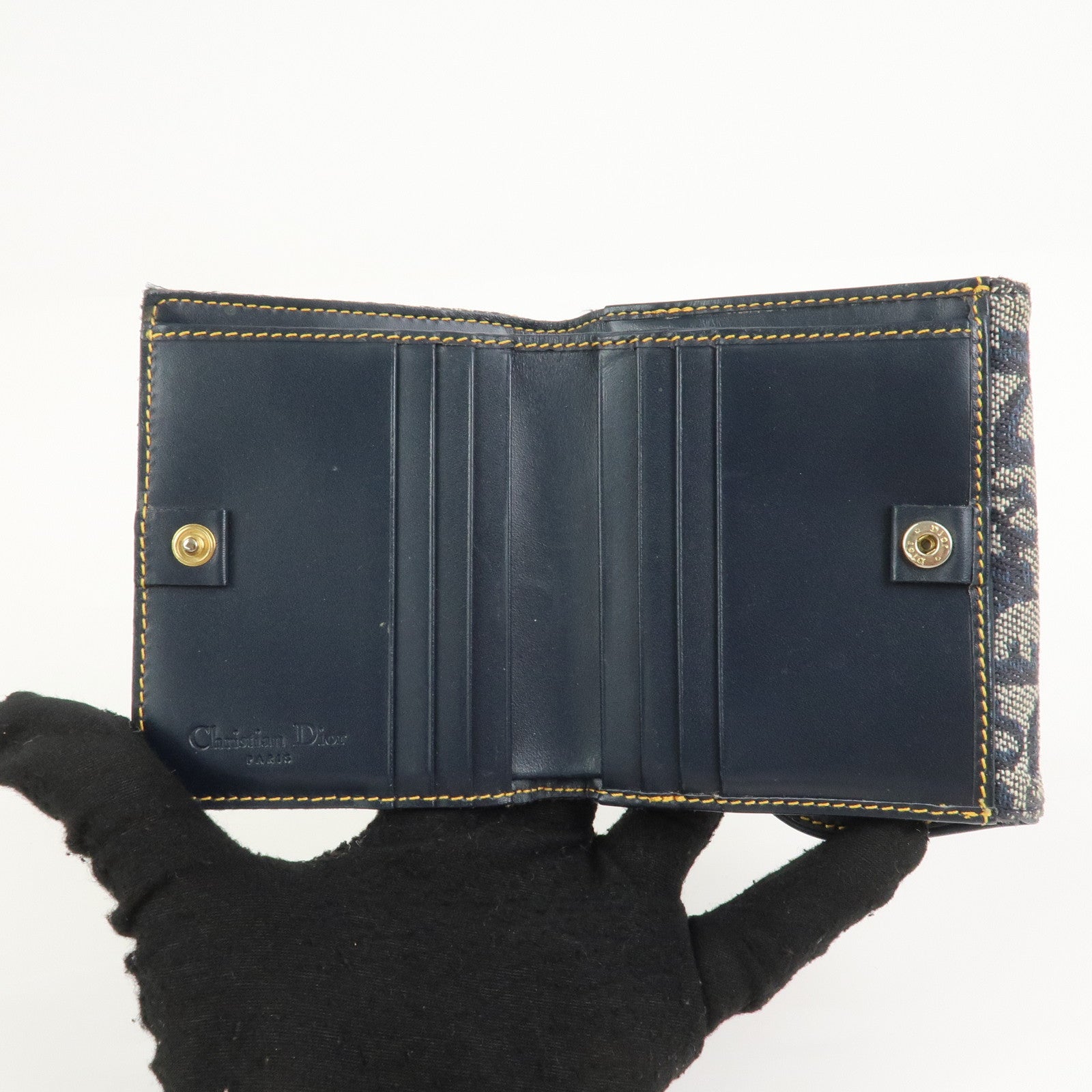 Christian Dior Trotter Saddle Canvas Leather Compact Wallet Navy