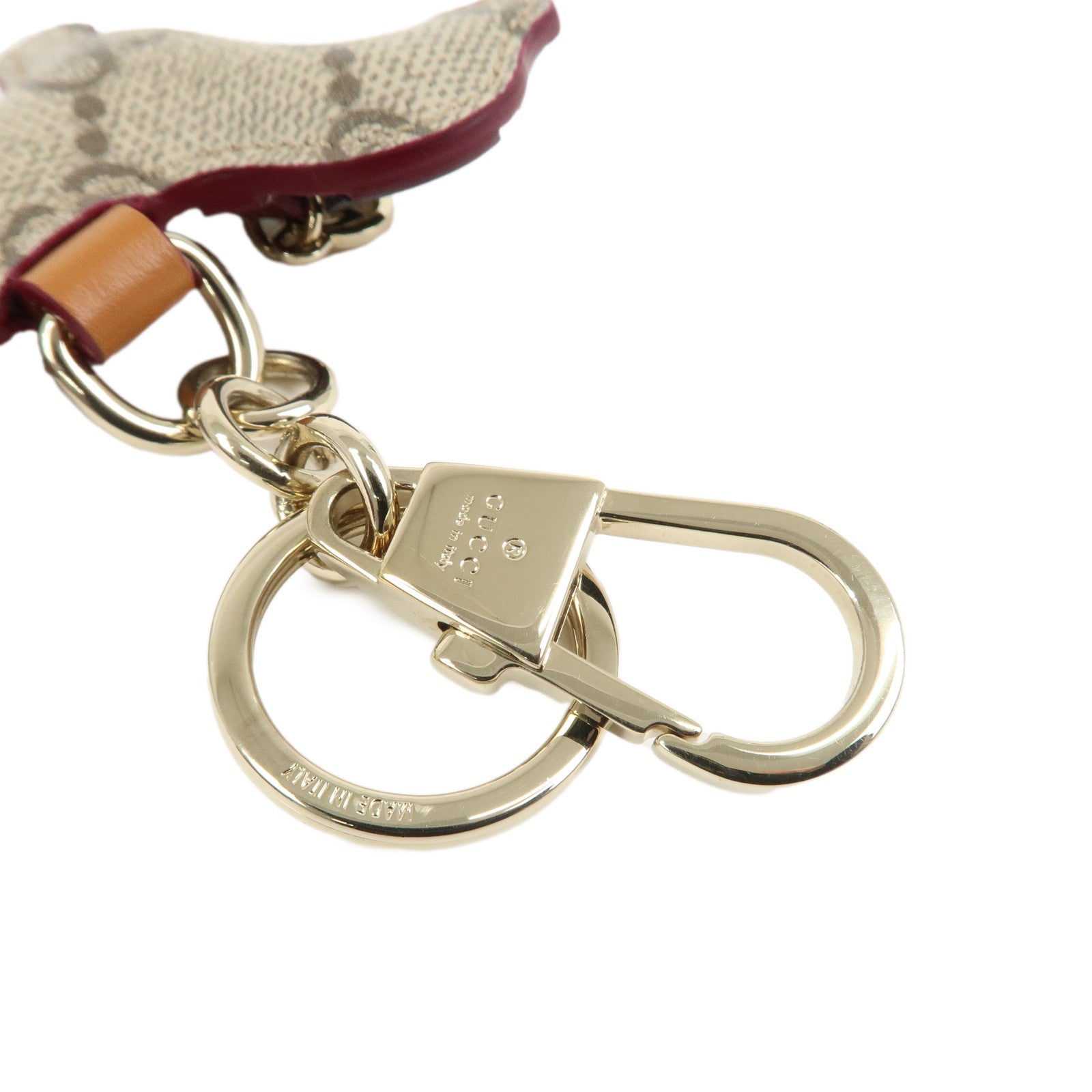 GUCCI GG Emblem Interlocking G Dog Shape Bag Charm Key Chain Beige