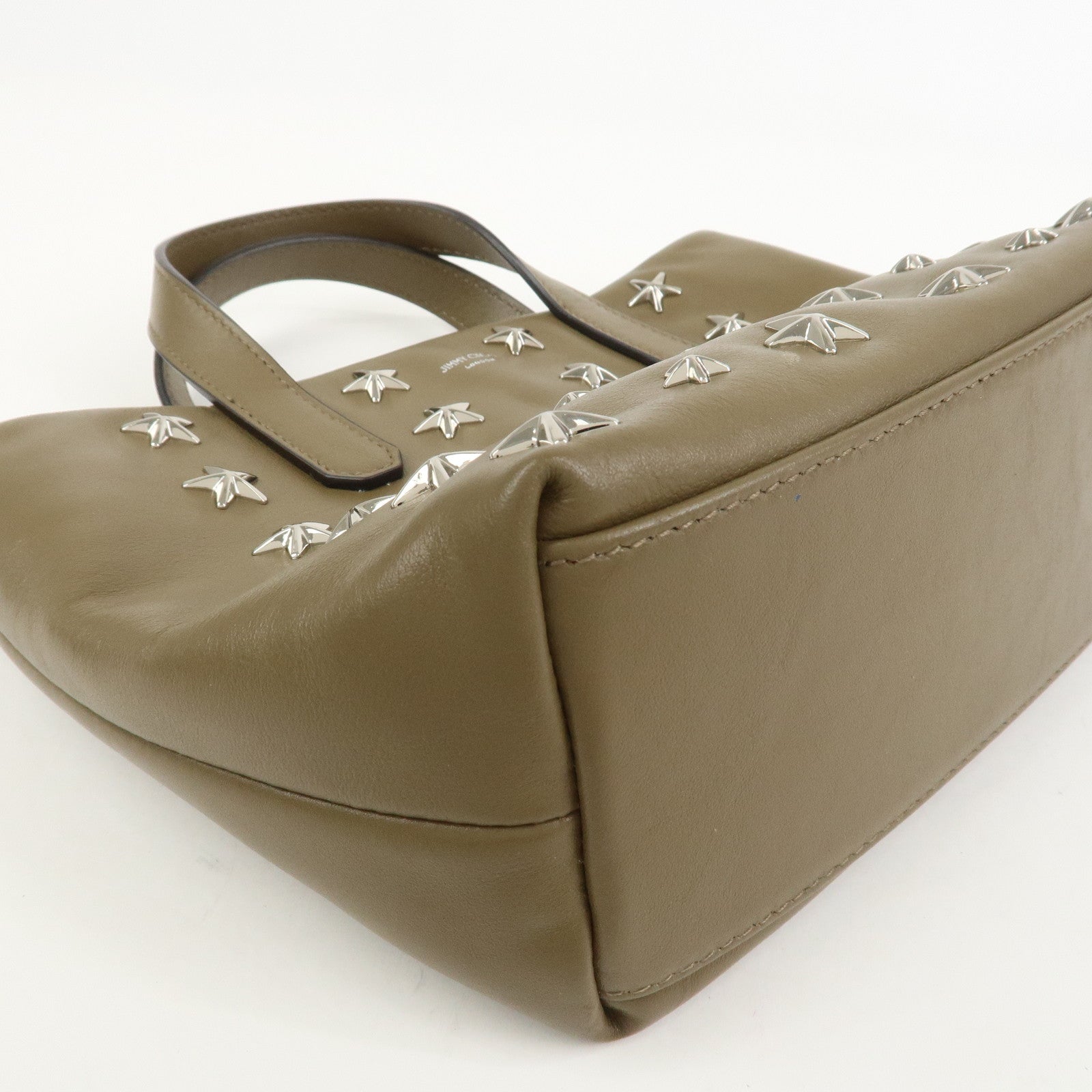 JIMMY CHOO Leather 2Way Bag Hand Bag Shoulder Bag Star Studs Brown