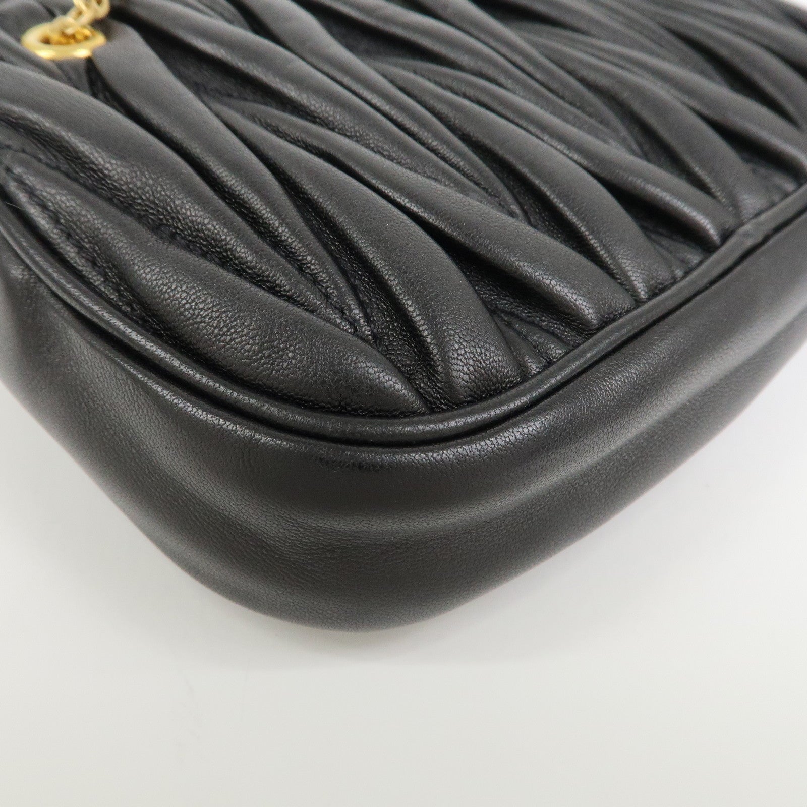 MIU MIU Matelasse Nappa Leather Accessory Chain Pouch Black 5ND001
