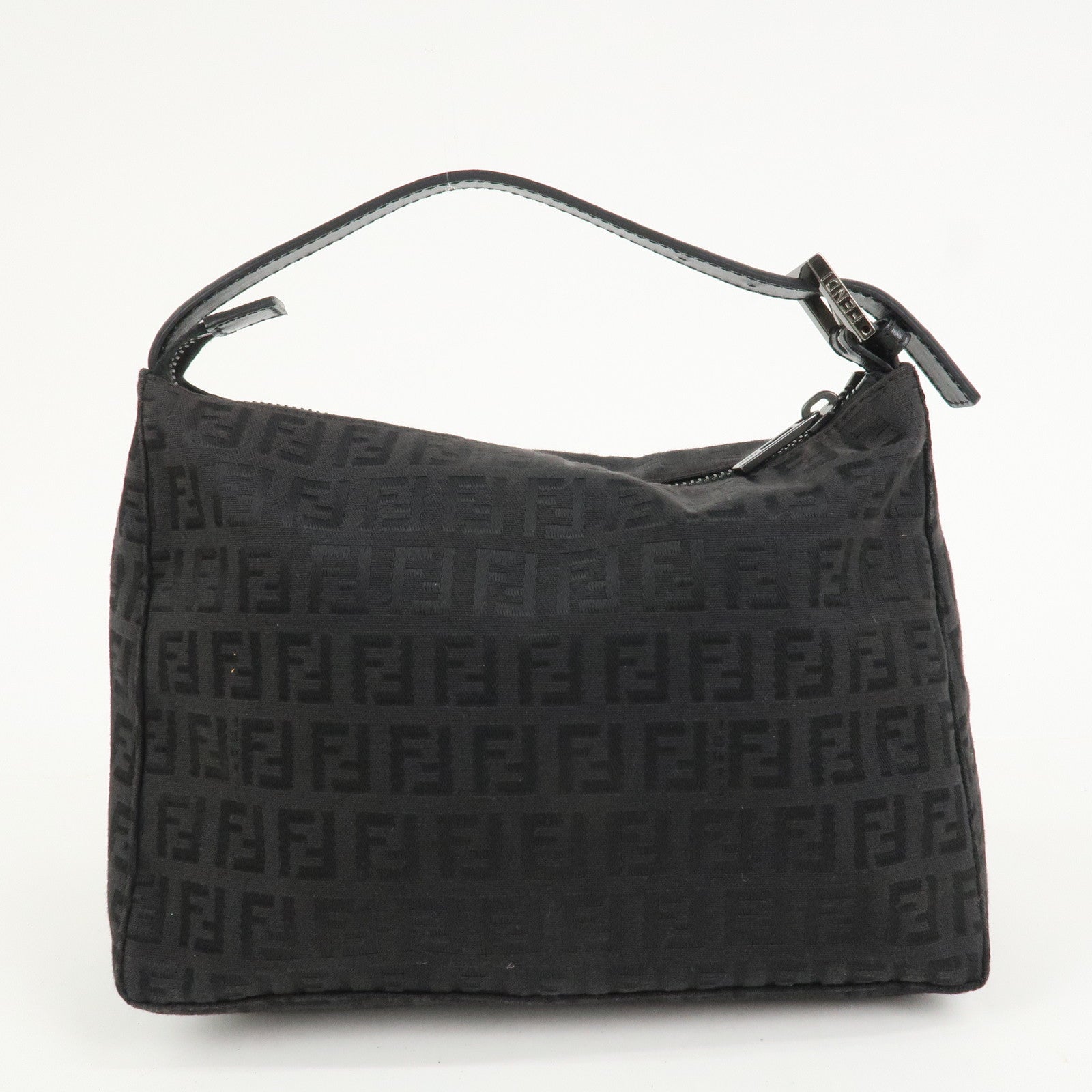FENDI Zucchino Canvas Leather Hand Bag Pouch Black 8N0005