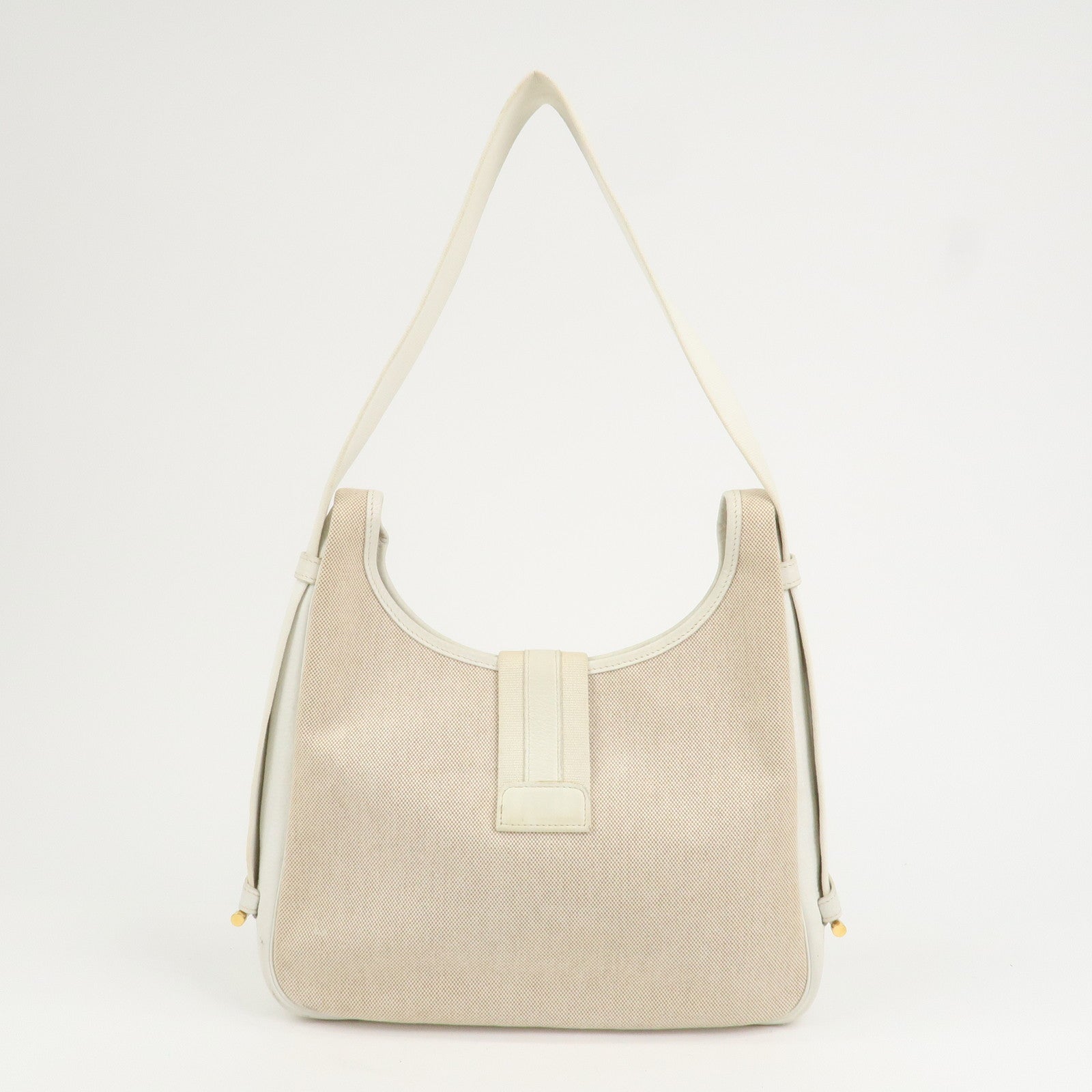 HERMES Saco Canvas Leather Shoulder Bag B Stamped Natural Gold HDW