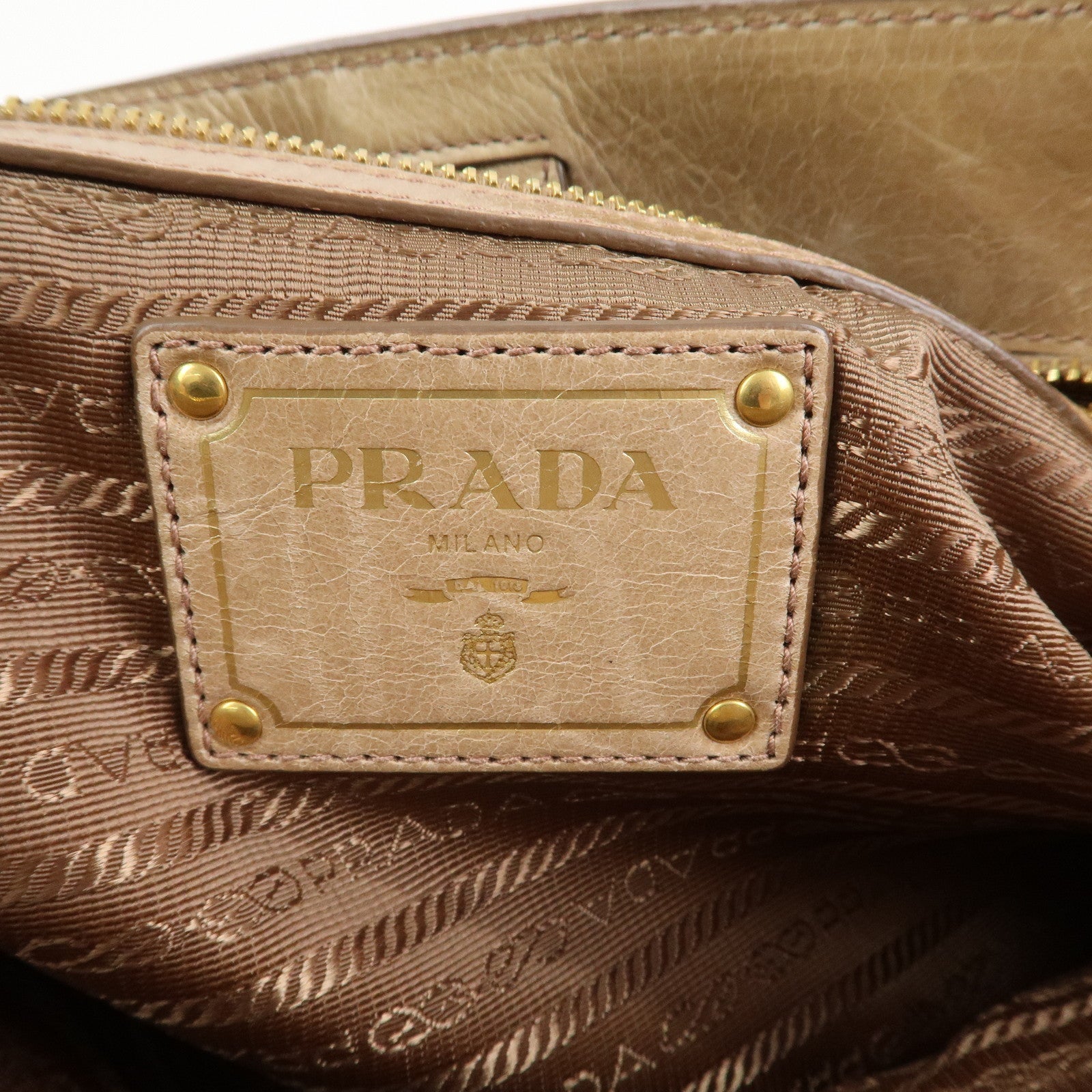 PRADA Logo Leather 2Way Bag Hand Bag Shoulder Bag Beige BN2323
