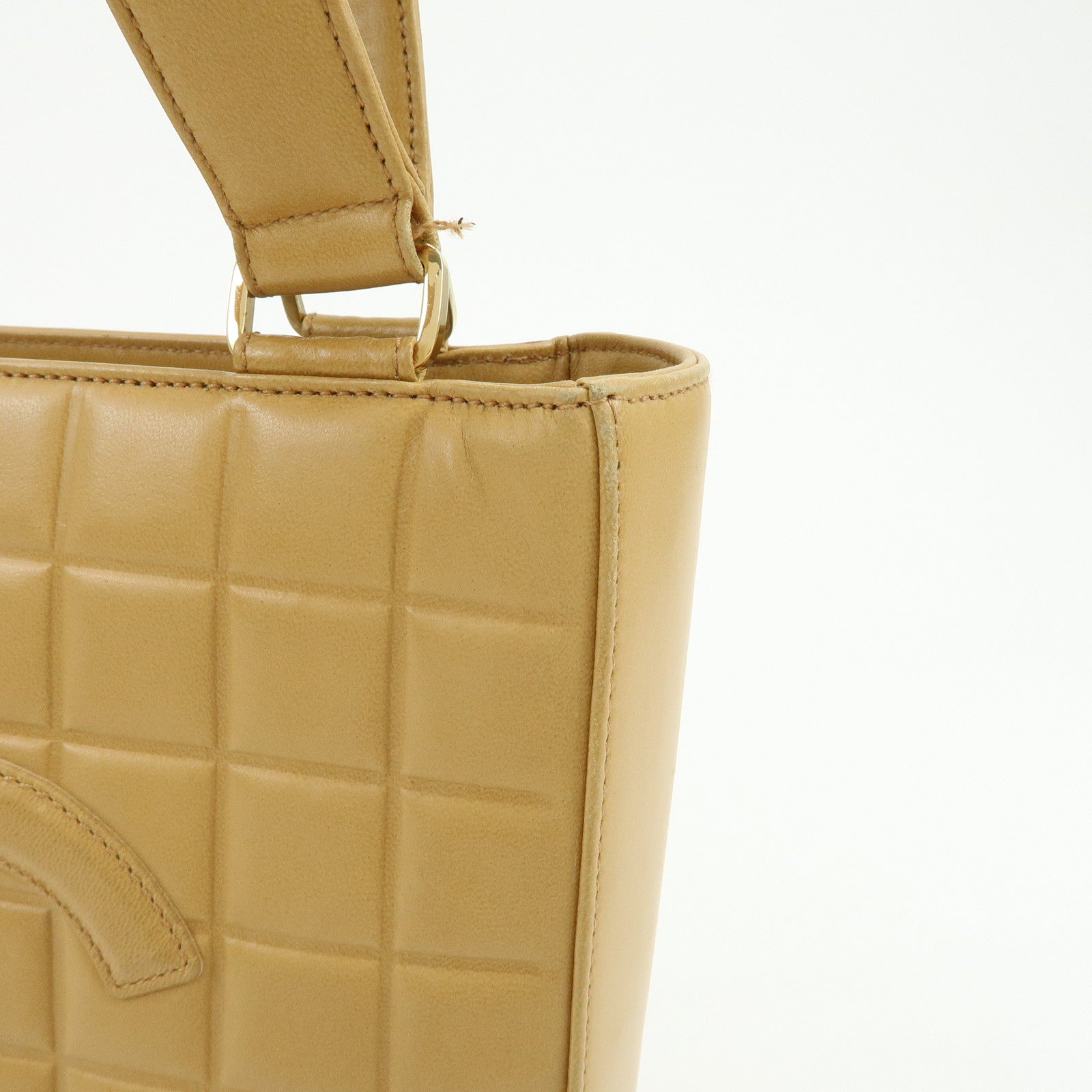 CHANEL Chocolate Bar Lamb Skin Tote Bag Hand Bag Beige A17809