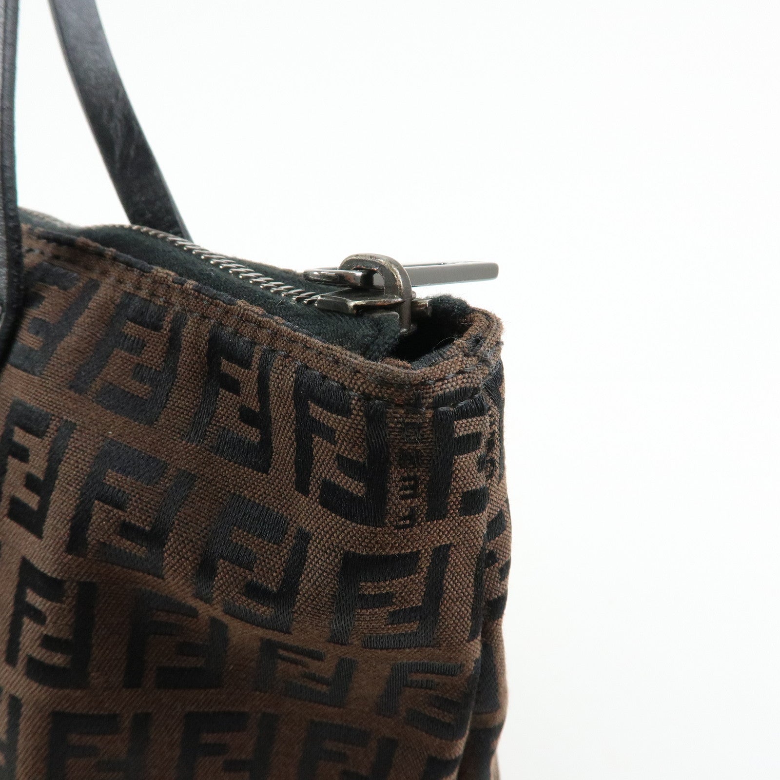 FENDI Zucchino Canvas Leather Tote Bag Shoulder Bag Brown 8BH023