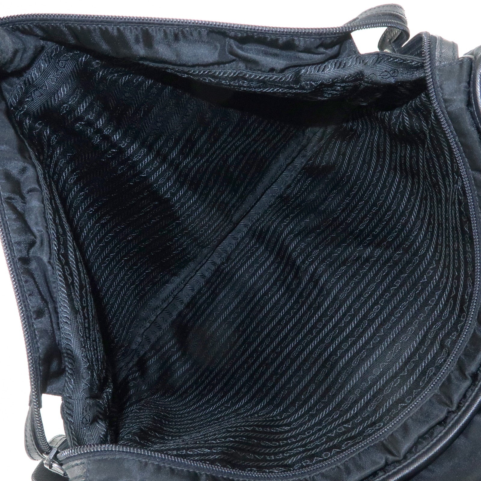 PRADA Triangle Logo Nylon Saffiano Leather Shoulder Bag Black