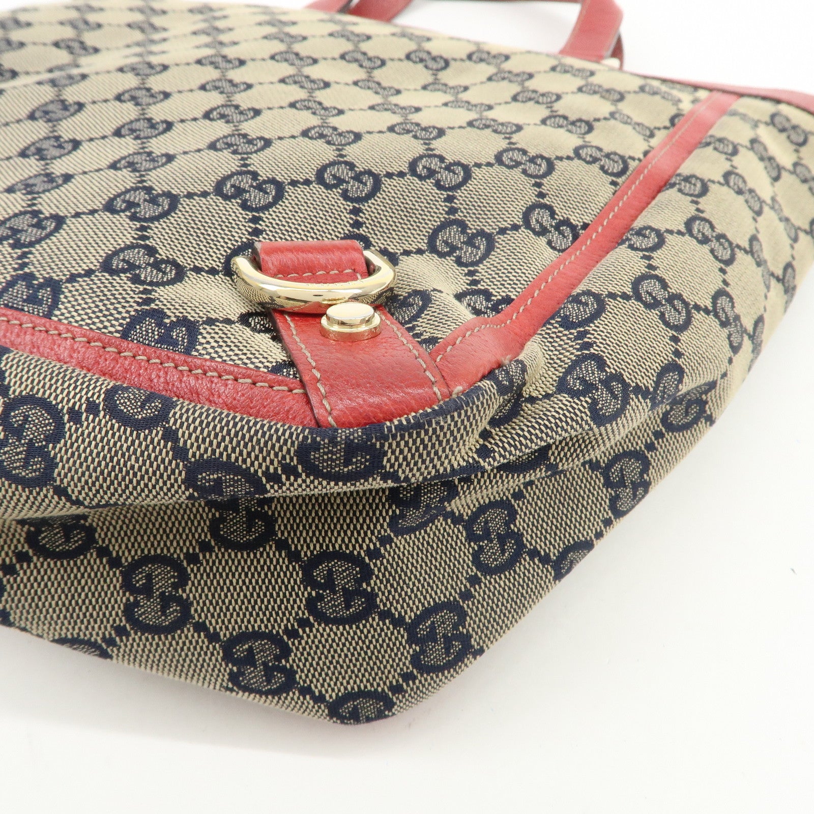 GUCCI Abbey GG Canvas Leather Hand Bag Red Navy 130739