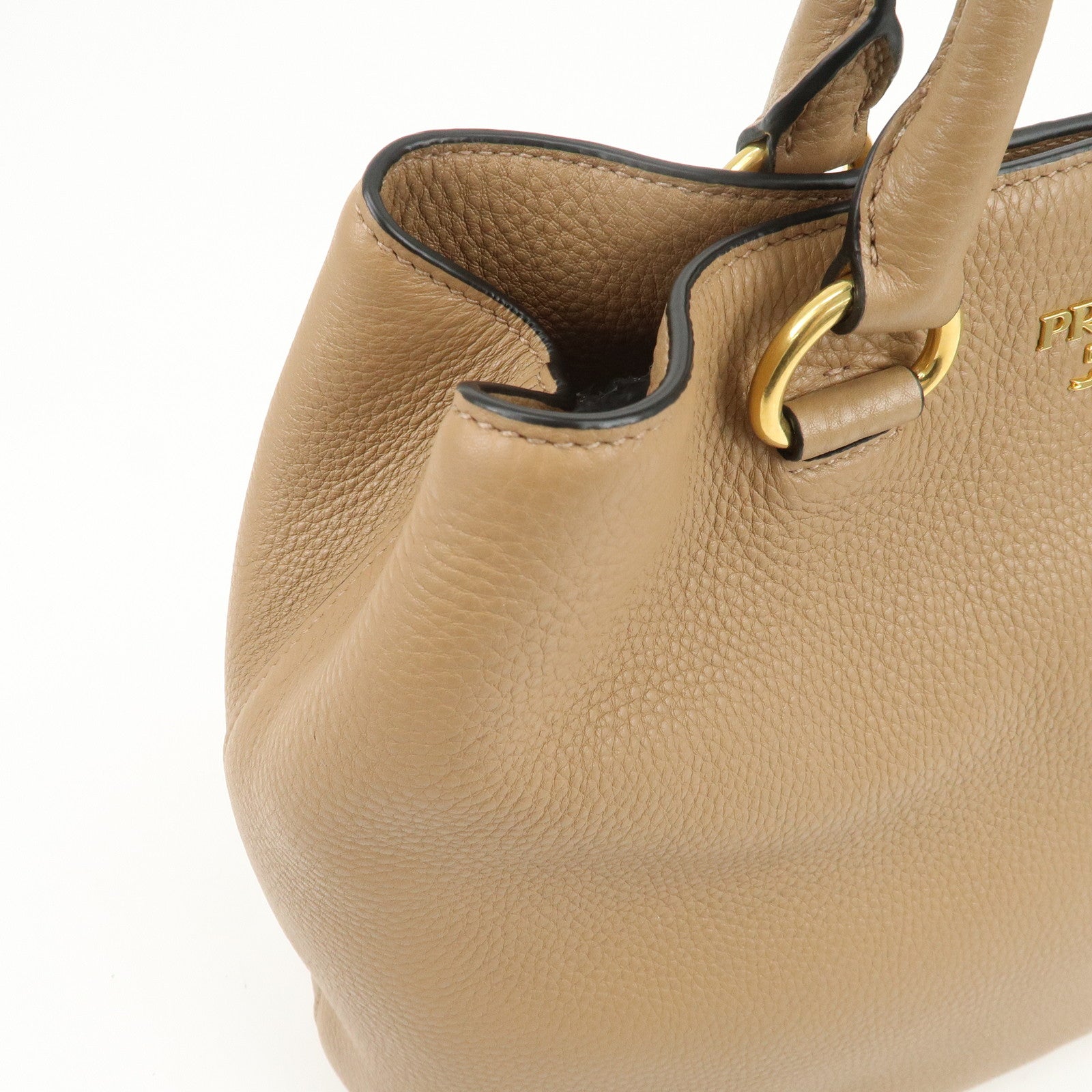 PRADA Logo Leather 2Way Bag Tote Bag Shoulder Bag Brown 1BG865