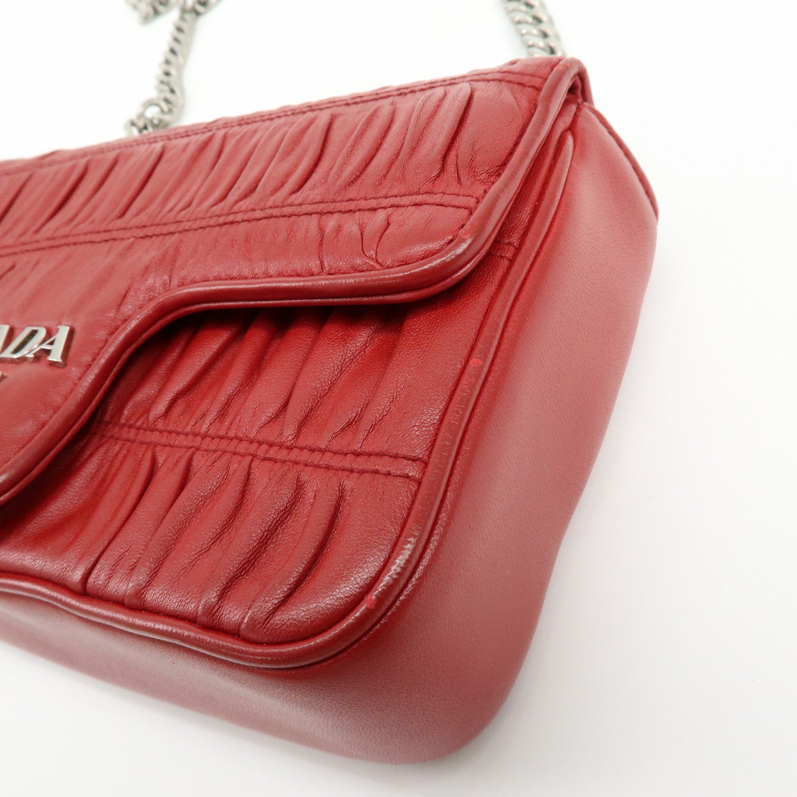 PRADA Nappa Goatskin Leather Chain Shoulder Bag Red 1BD140