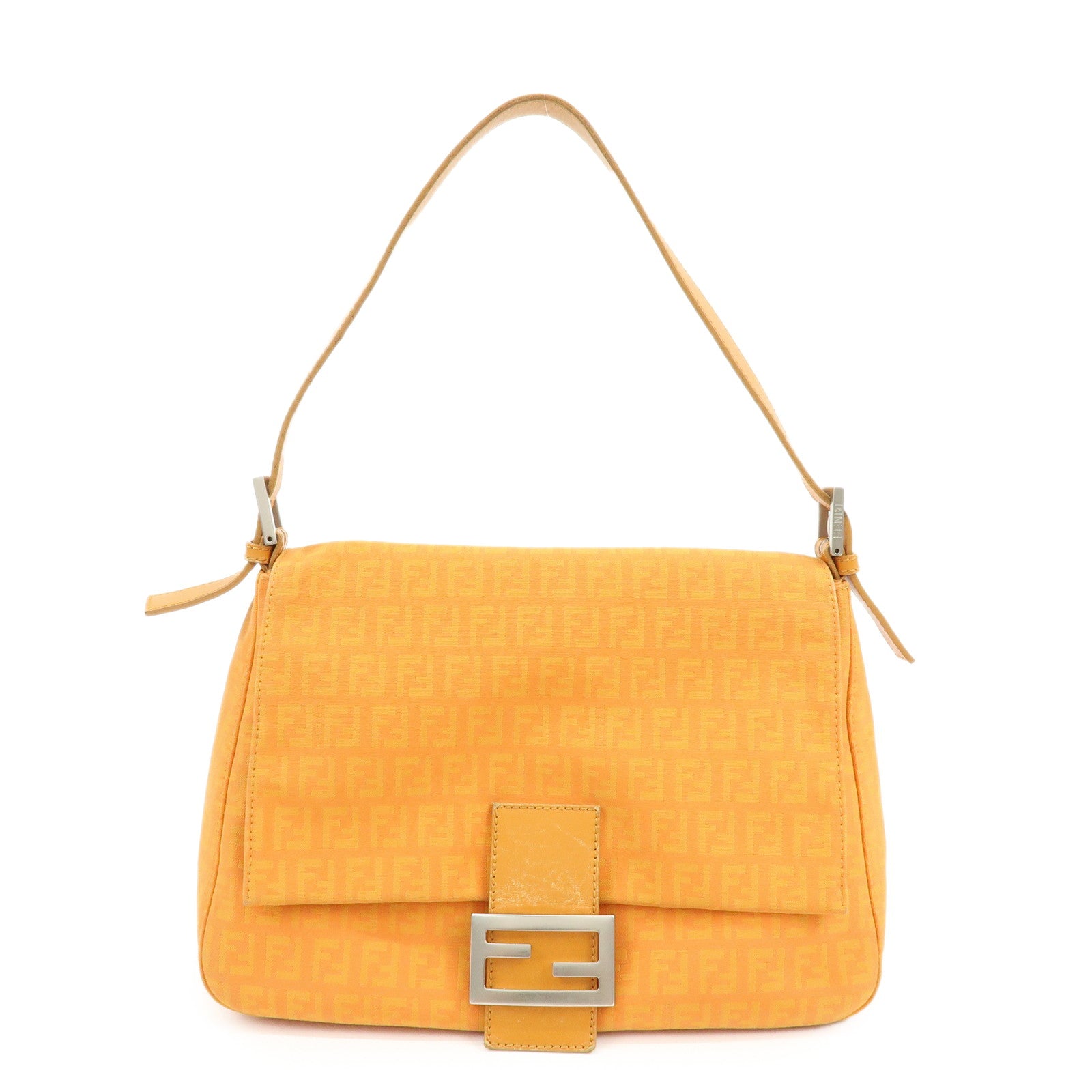 FENDI Mamma Baguette Zucchino Canvas Leather Shoulder Bag 8BR001