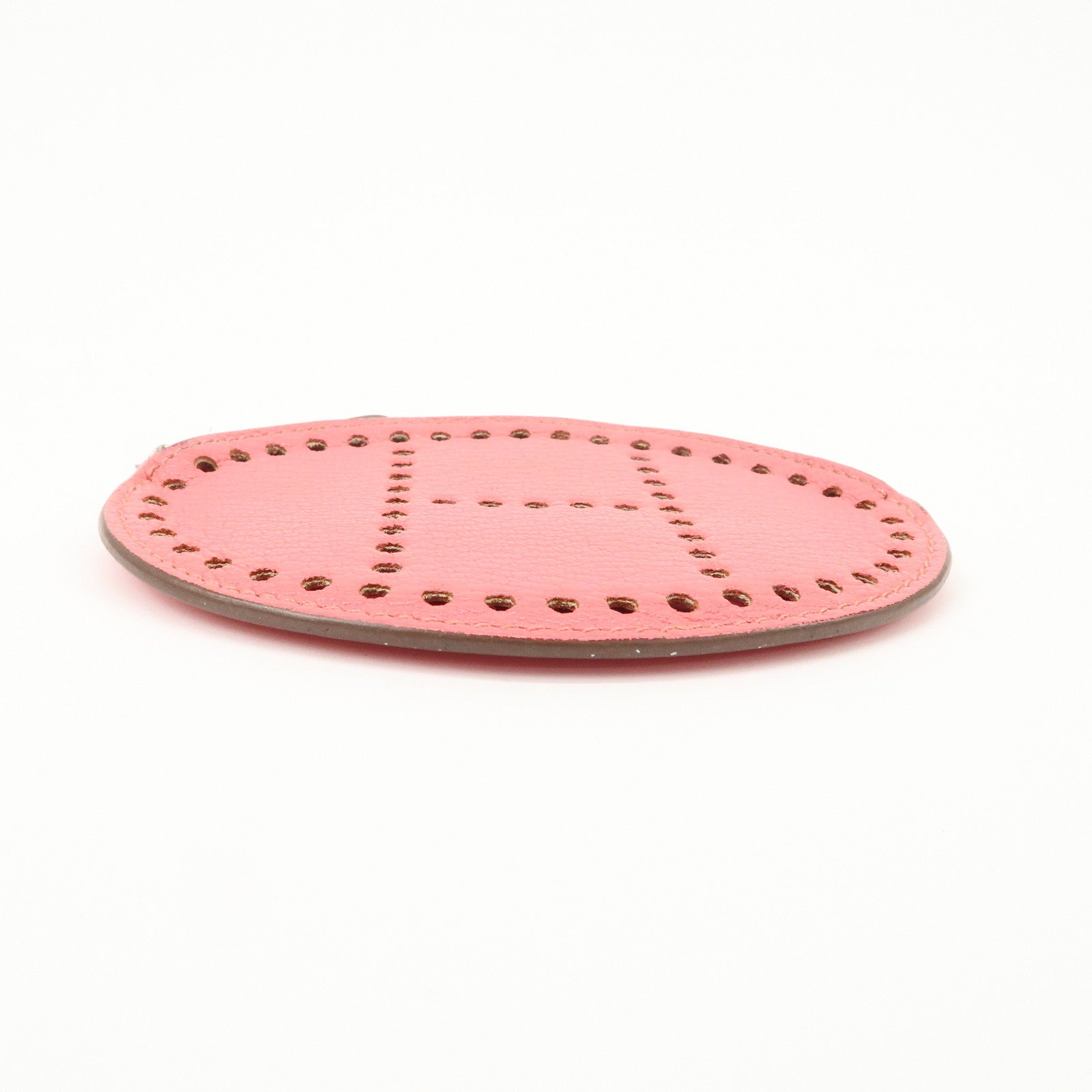 HERMES Leather Evelyne Coin Case P Engraved Rose Azalee Silver HDW