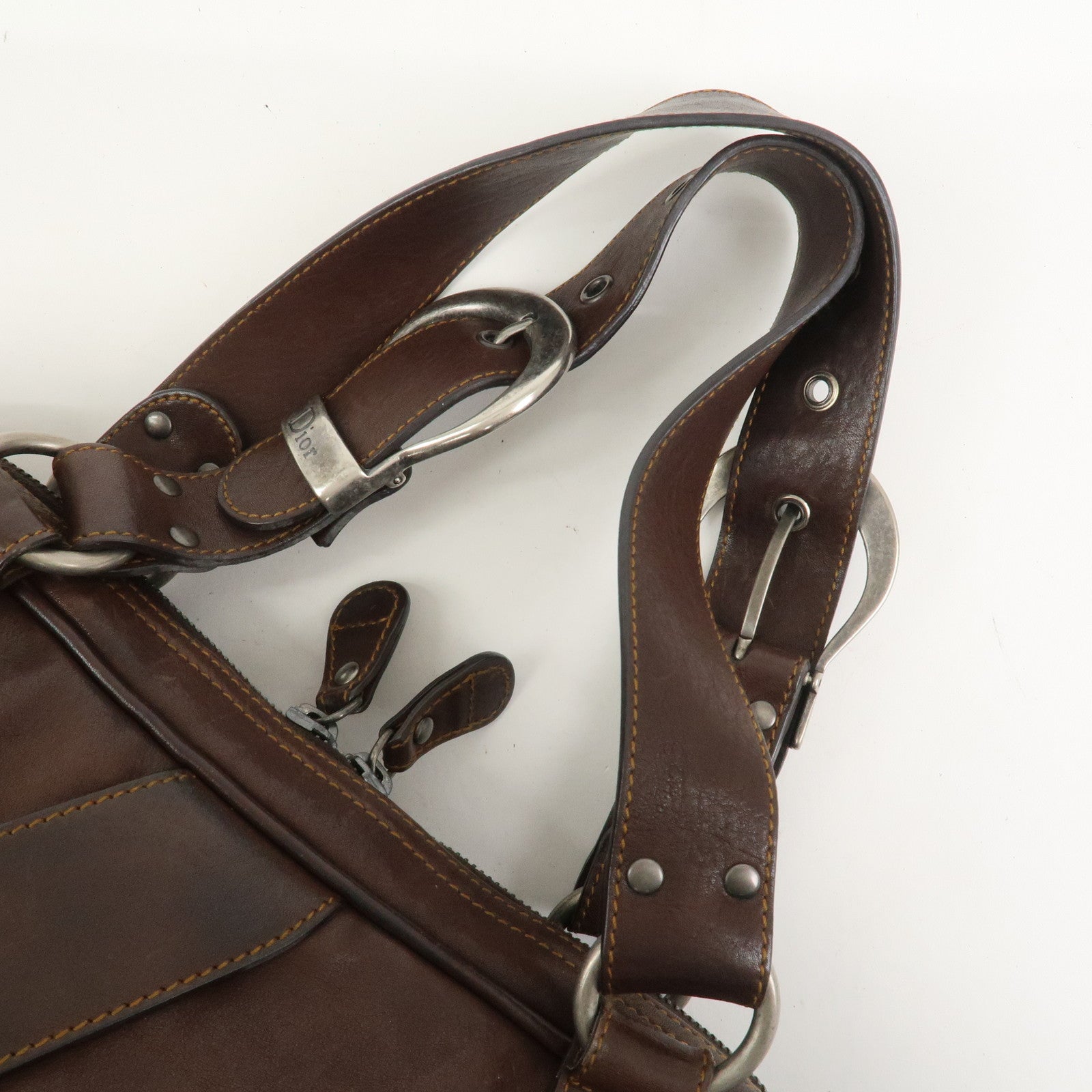 Christian Dior Gaucho Leather Shoulder Bag Hand Bag Brown