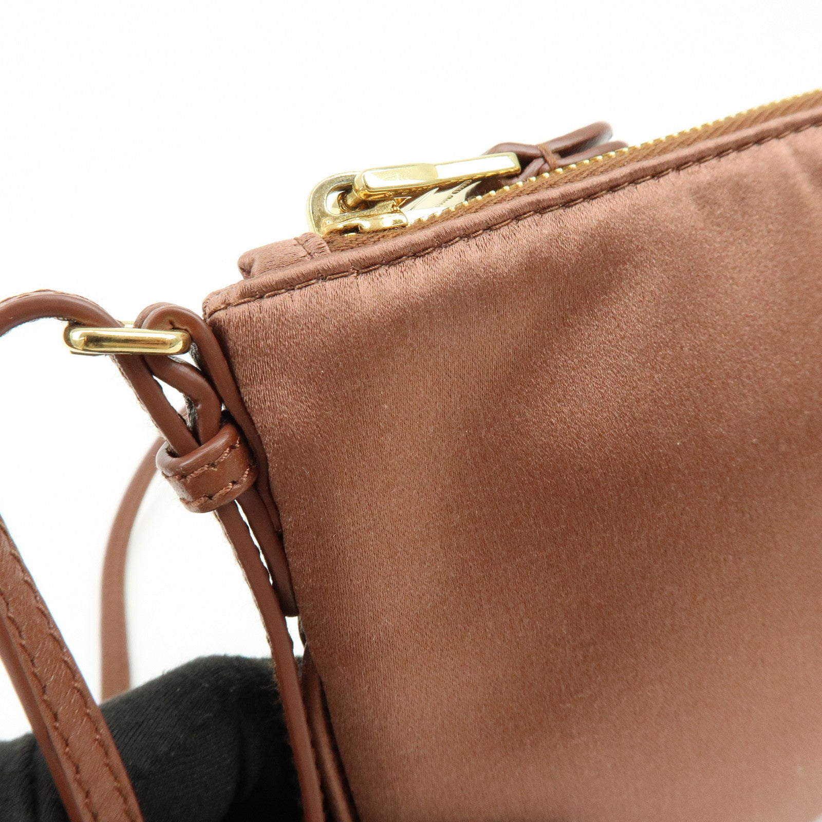 MIU MIU Logo Satin Mini Hand Bag Shoulder Bag Brown 5NI007