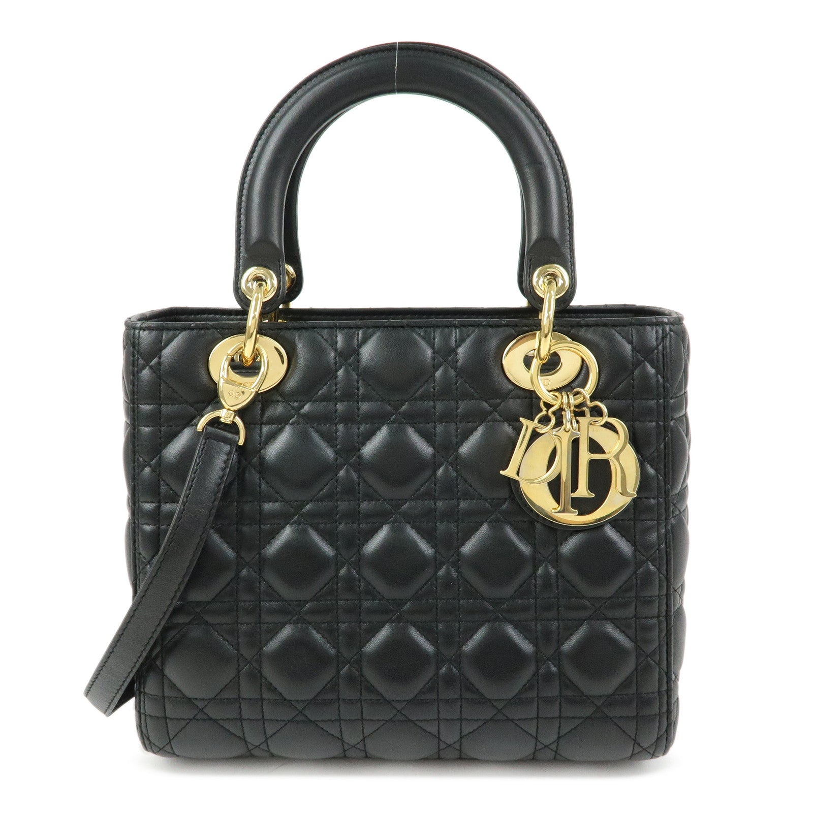 Christian Dior Lady Dior Canage Leather 2Way Bag Hand Bag Black