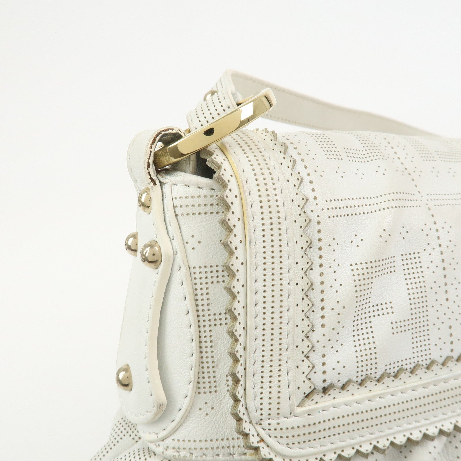 FENDI Zucca Logo Leather Shoulder Bag Hand Bag White 8BR445