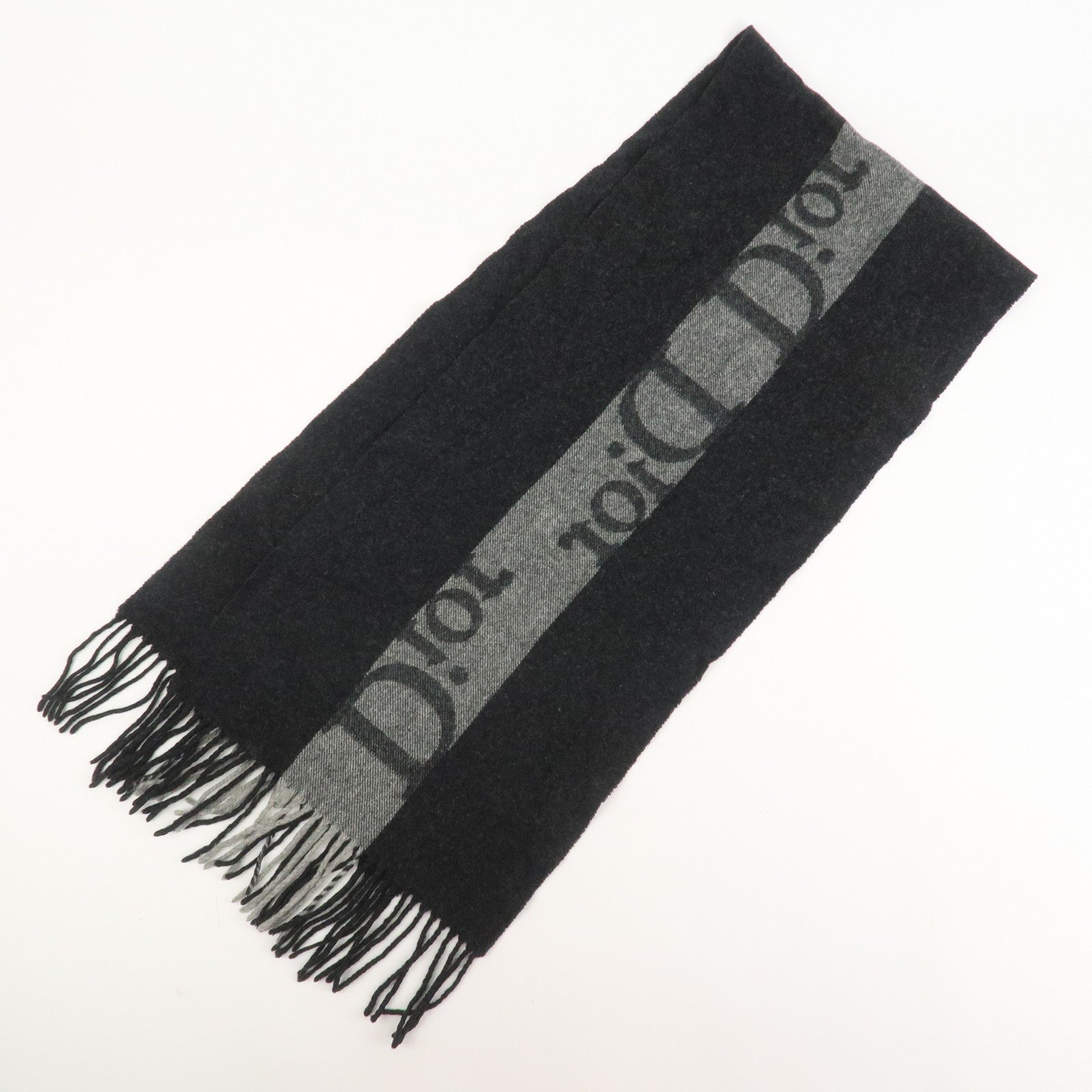 Christian Dior Logo Wool Cashmere Scarf Black Gray