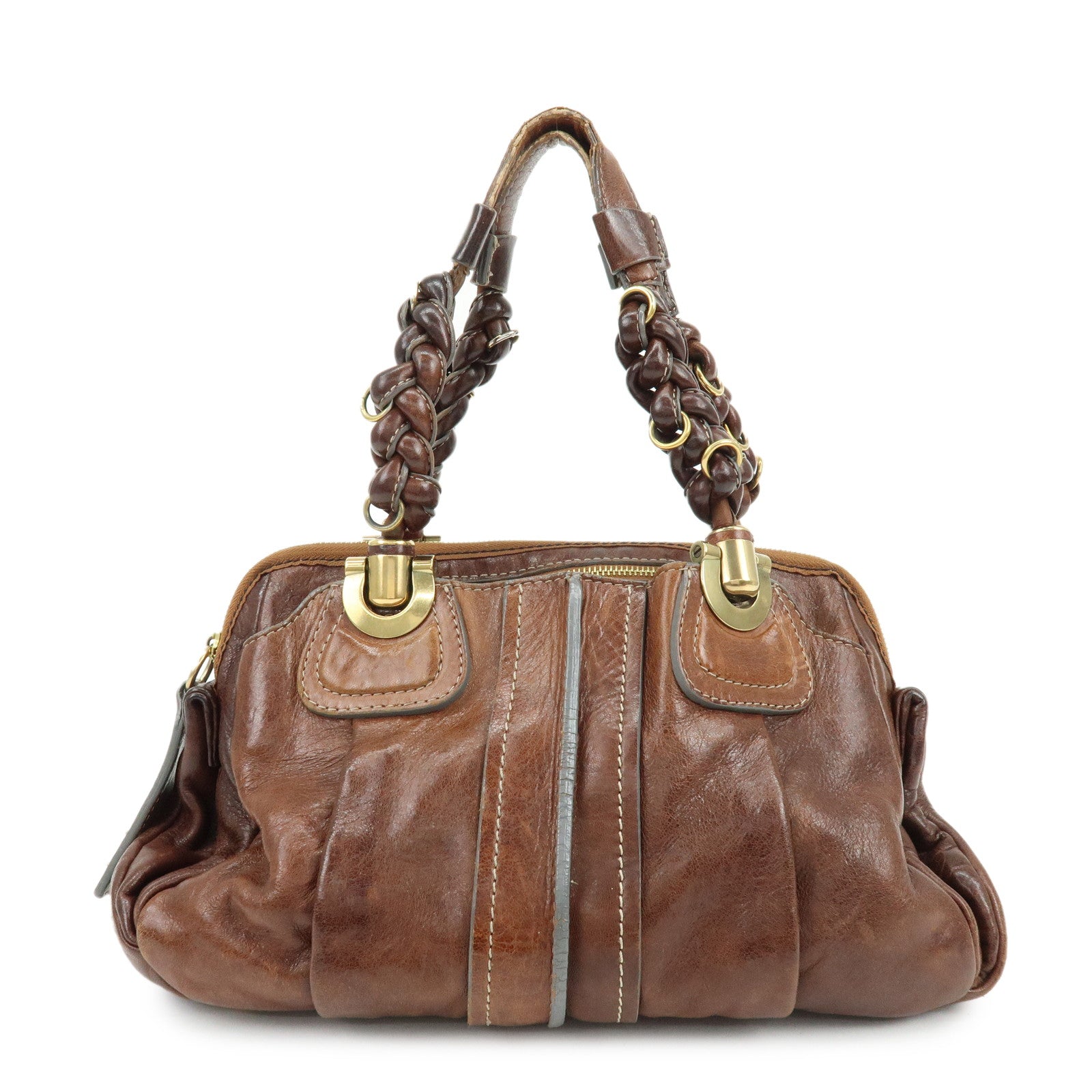 Chloe Eloise Leather Hand Bag Shoulder Bag Braided Handle Brown