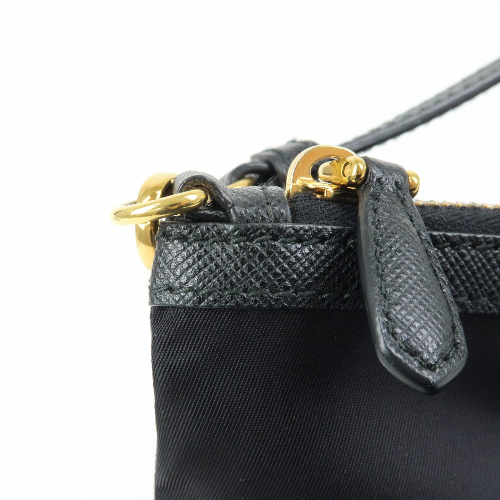 PRADA Logo Nylon Saffiano Leather Hand Bag Shoulder Bag Black